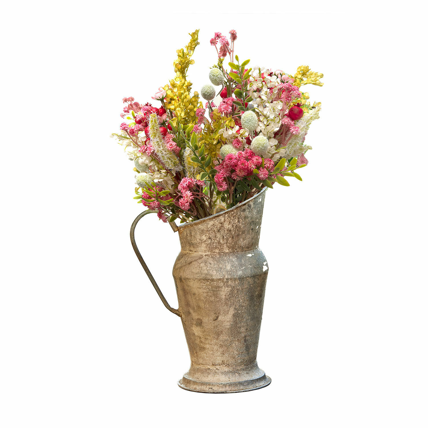 Coppia di mazzi di fiori decorativi Selivane Brocca in metallo rustico con fiori secchi colorati per decorazione d'interni