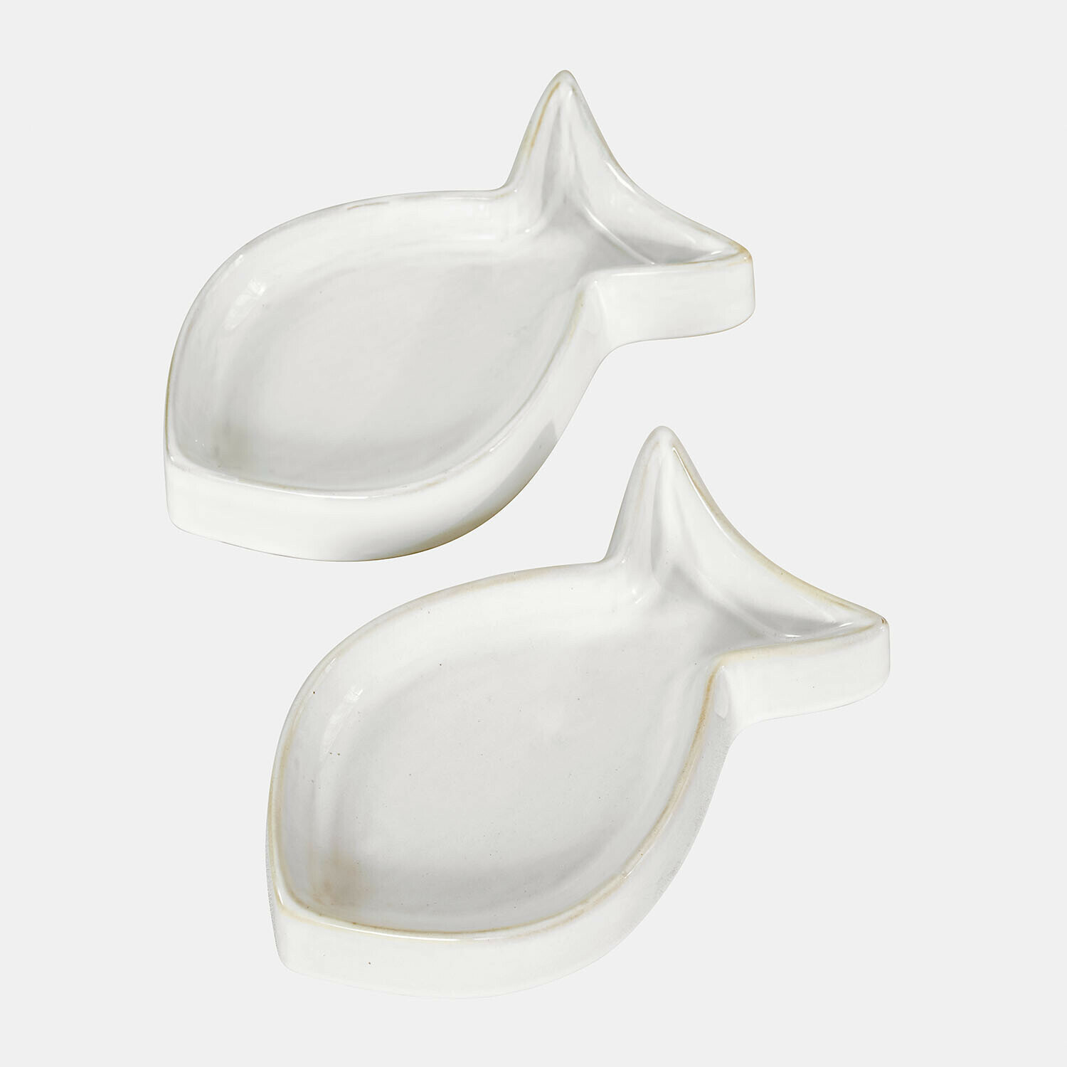 Coppia di ciotole per animali Felluna Due ciotole bianche in ceramica a forma di pesce, perfette per decorare e servire antipasti