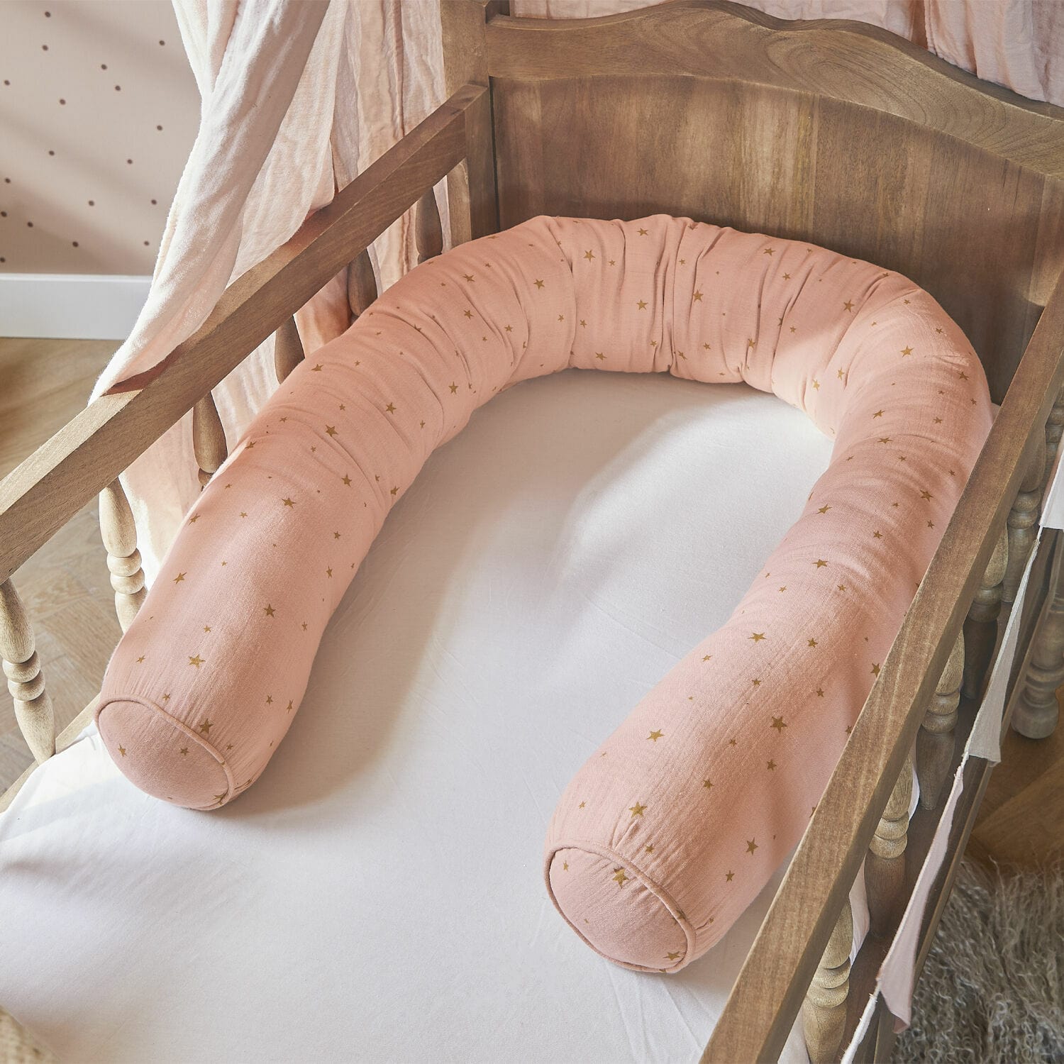 Paracolpi per lettino Vianne Cuscino rosa in cotone con stampa stelle per lettino, ideale per la cameretta dei bambini