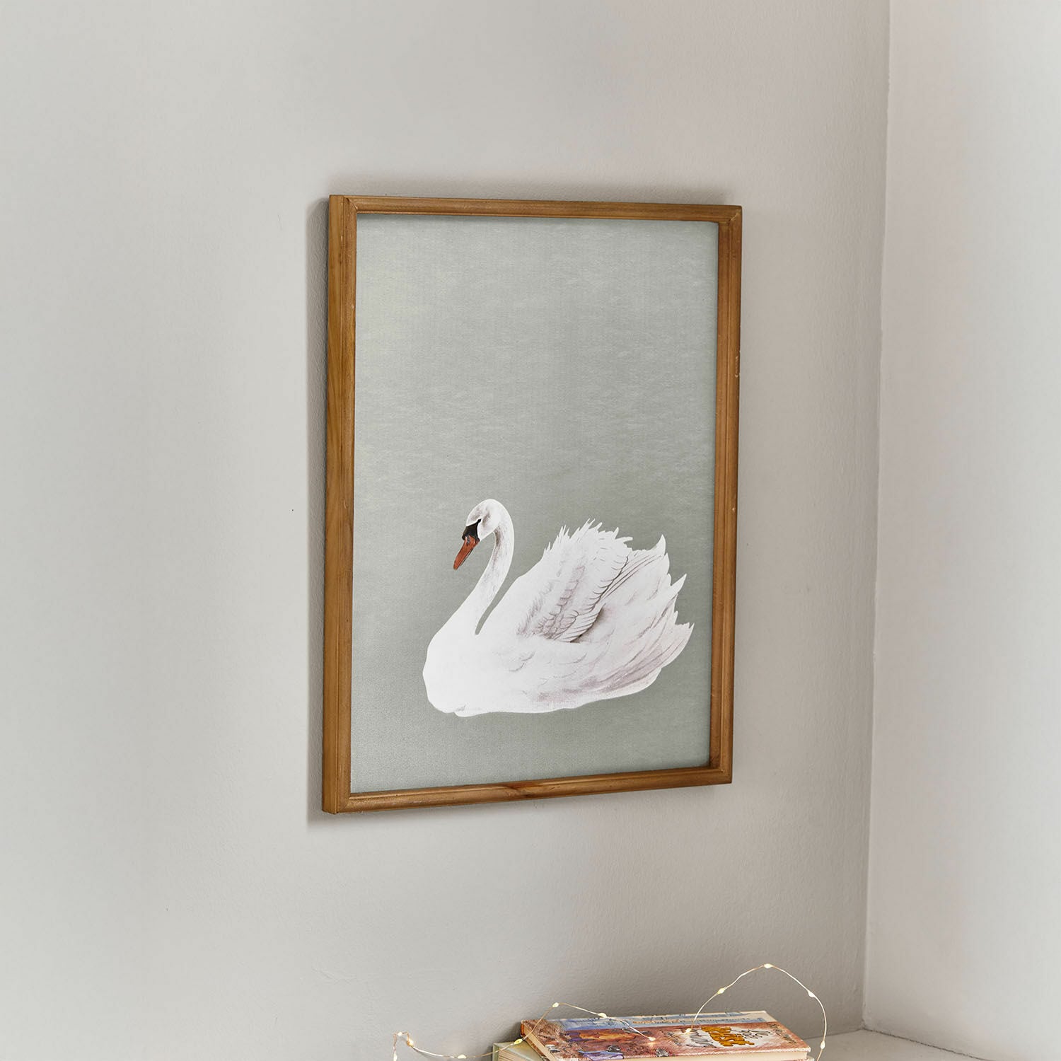 Quadro Cariella Quadro con cigno bianco su sfondo grigio in cornice di legno, decorazione da parete elegante