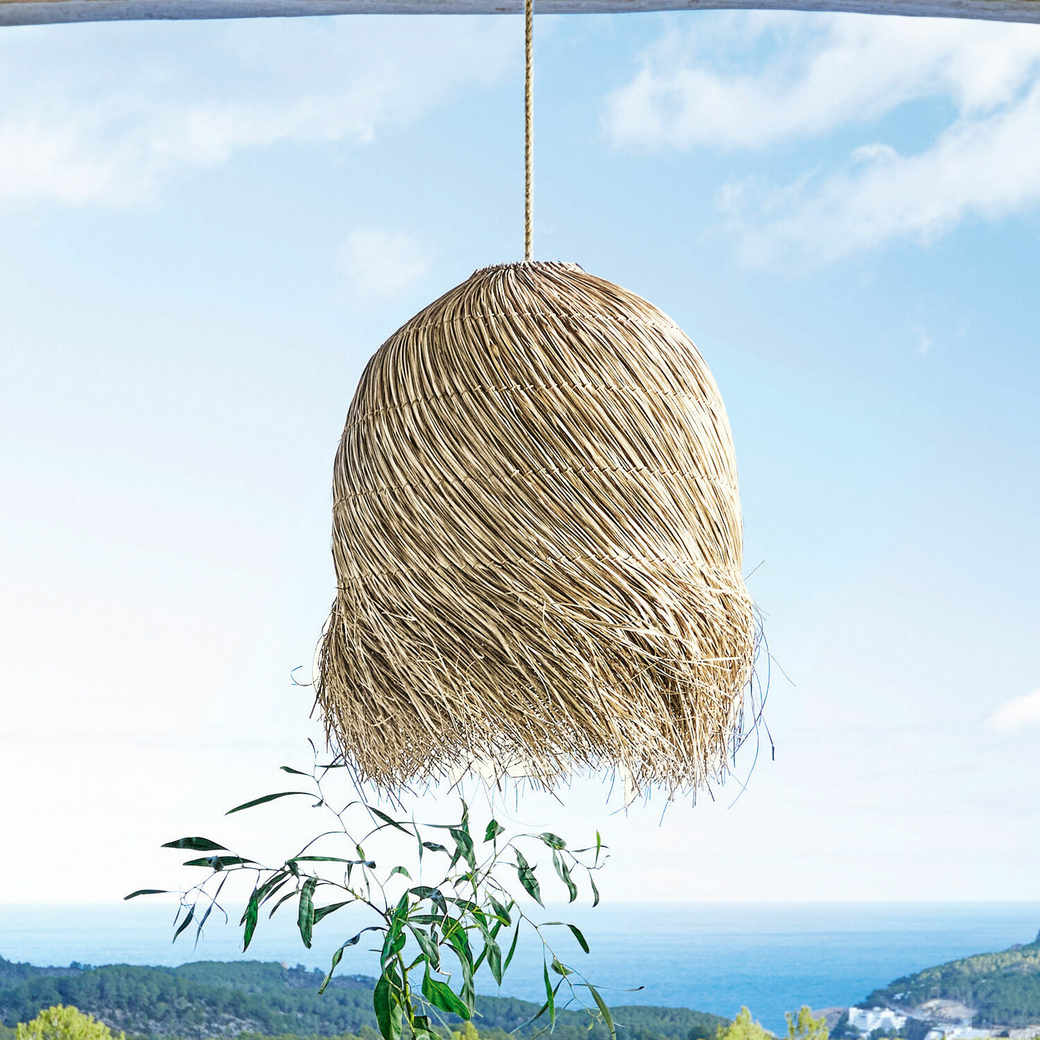 Paralume Little Shereena Lampada a sospensione in rattan naturale beige, lampada decorativa per interni e terrazze con vista mare