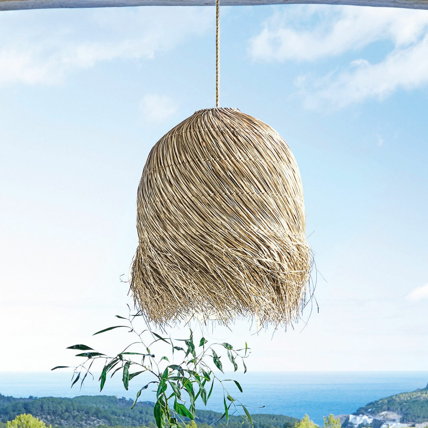 Paralume Little Shereena Lampada a sospensione in rattan naturale beige, lampada decorativa per interni e terrazze con vista mare