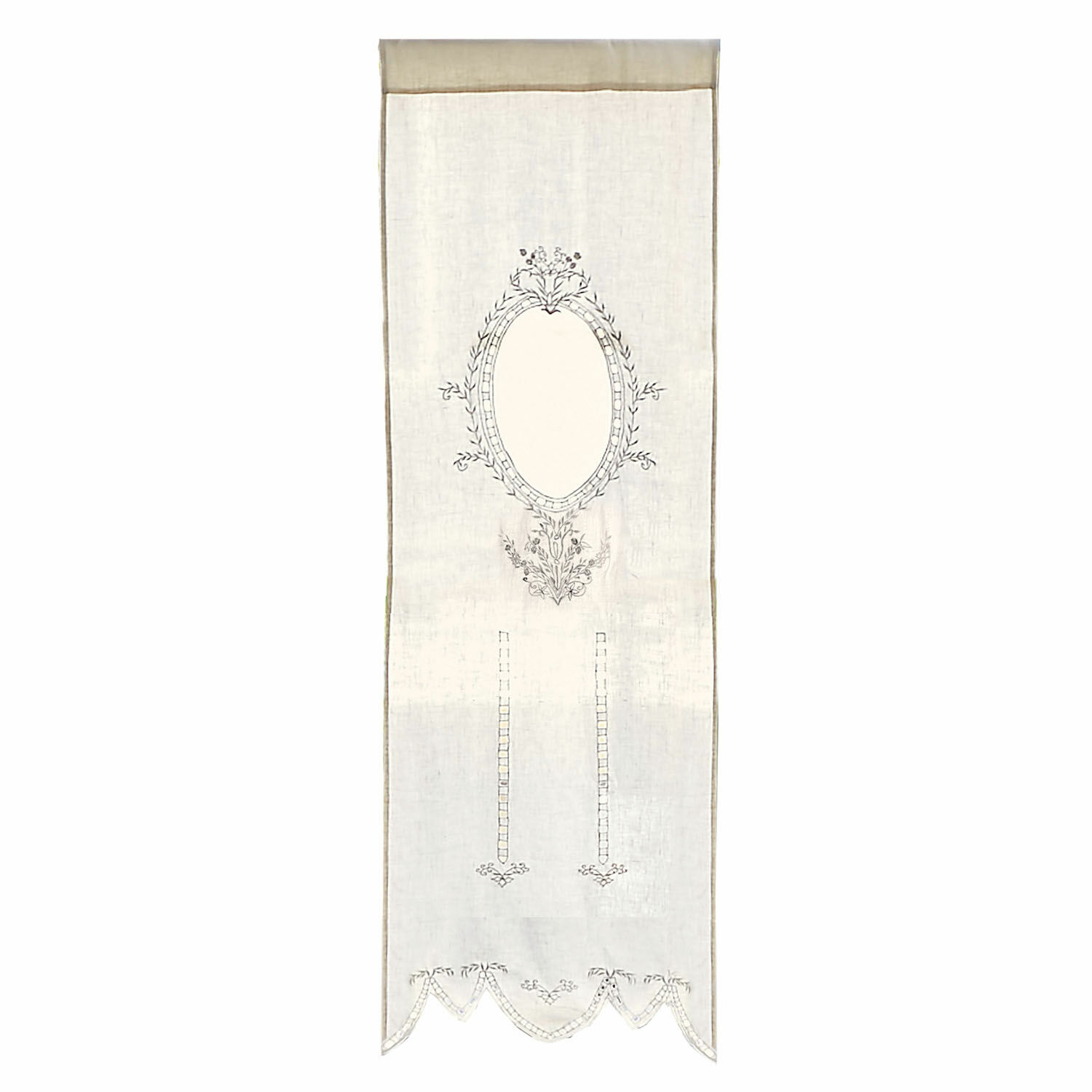 Tendina Loiret Pannello decorativo in lino beige con motivo ovale ricamato e bordo decorativo per interni