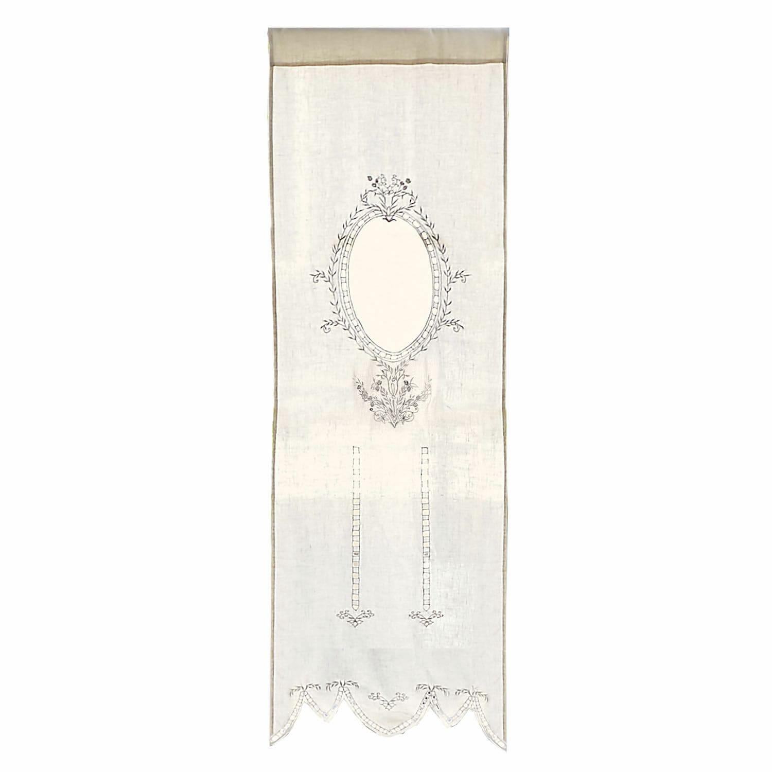 Tendina Loiret Pannello decorativo in lino beige con motivo ovale ricamato e bordo decorativo per interni