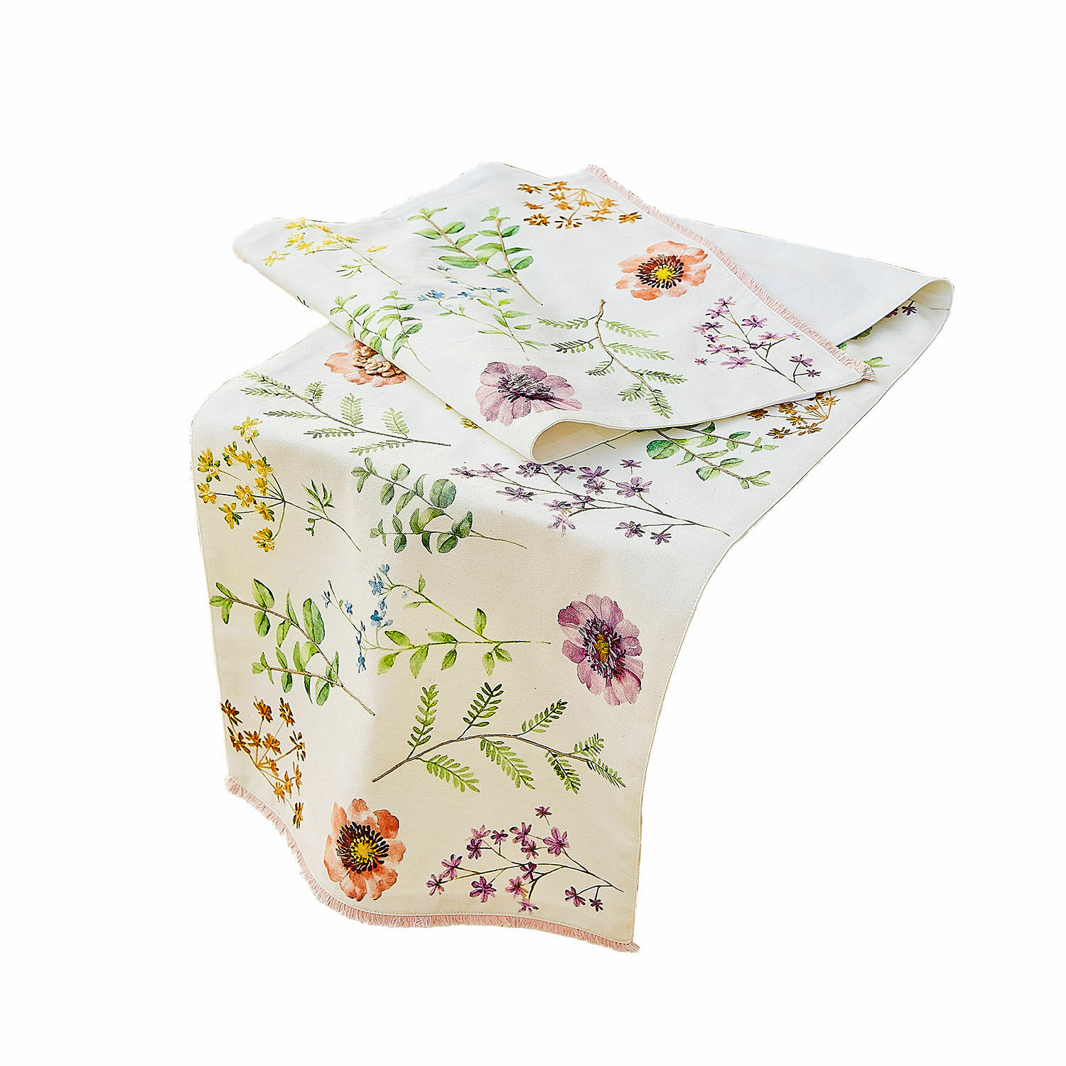 Runner Fahzoura Runner da tavola in cotone color crema con stampa floreale colorata per decorazione elegante