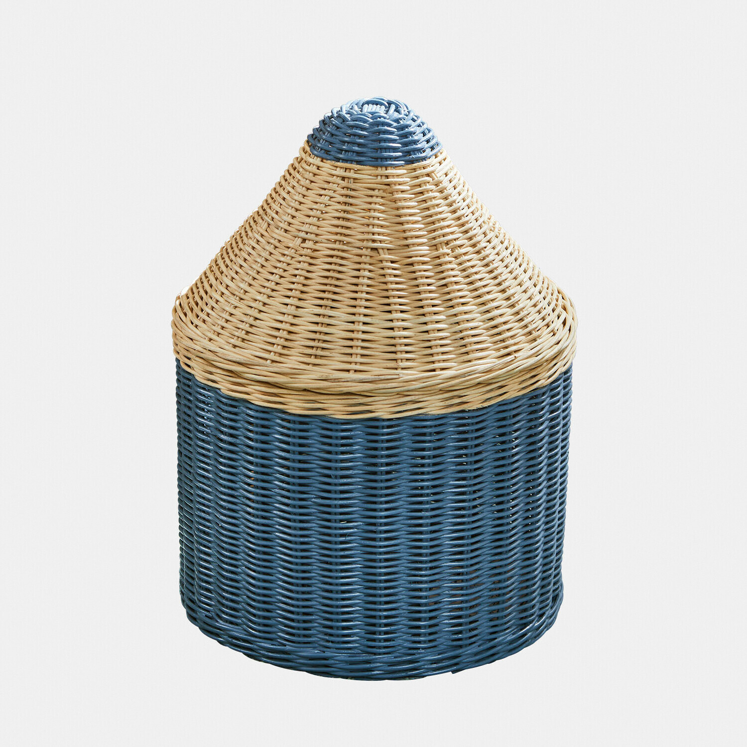 blu/beige Cesto rotondo in rattan blu e beige, pratico per riporre oggetti in casa