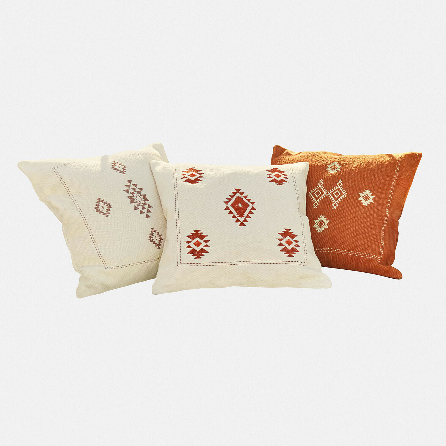 Set di 3 copricuscini Selamir Set di tre cuscini decorativi in cotone crema e arancione con motivo geometrico per il soggiorno