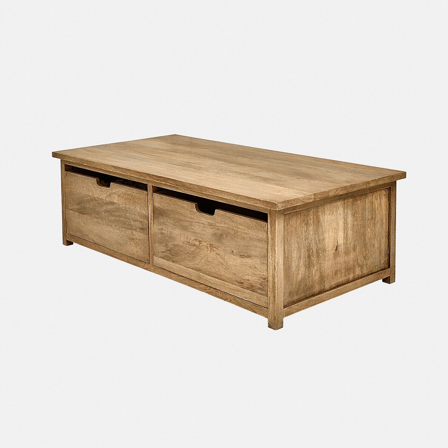 Tavolino in legno di mango colore naturale con due cassetti per spazio di archiviazione