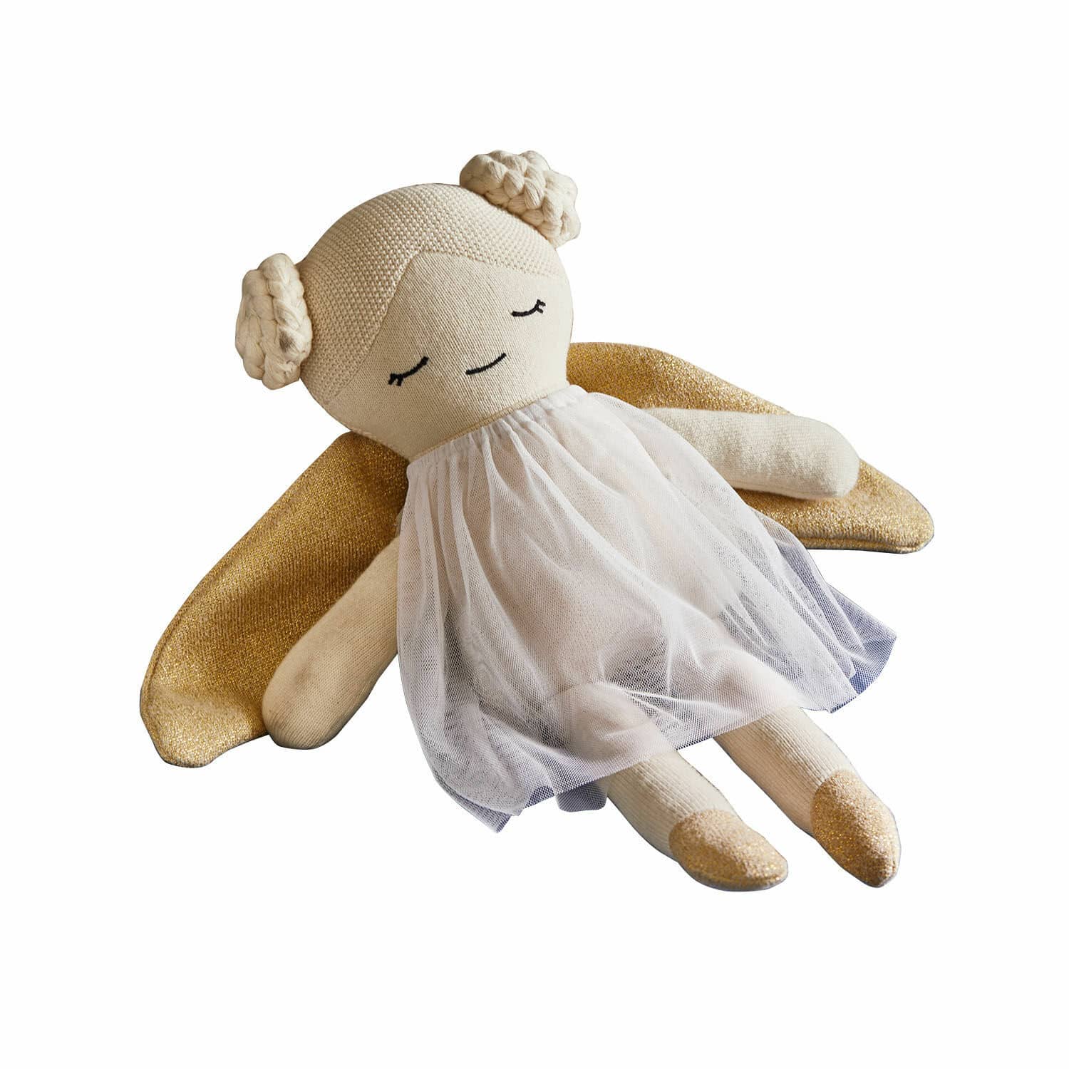 Bambola di stoffa Valonna Bambola angelo in cotone beige con ali dorate e vestito in tulle per decorazione bambini
