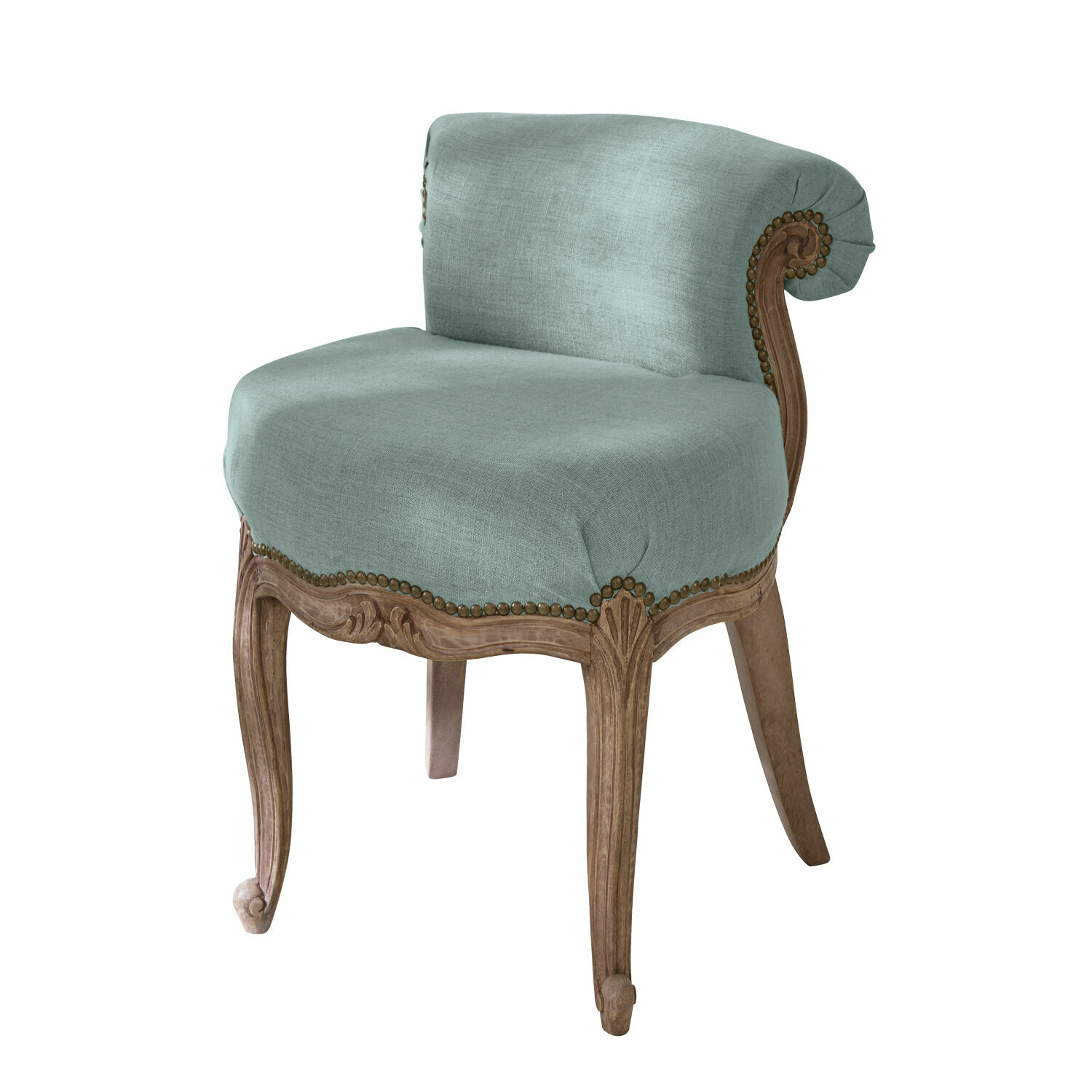 blu Poltrona Rivel con rivestimento blu e struttura in legno intagliato, stile vintage elegante
