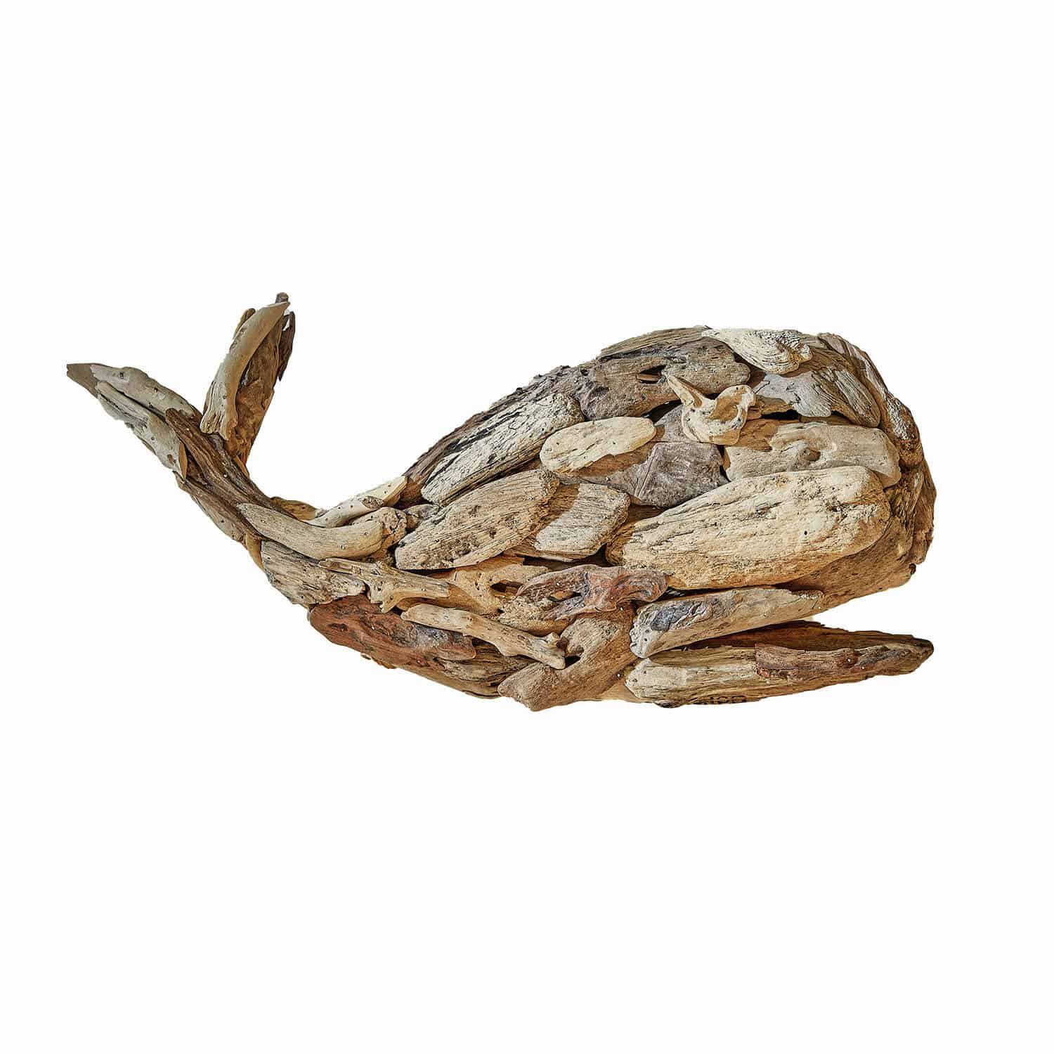 Oggetto decorativo Couney Decorazione balena in legno di deriva con tonalità marroni naturali per interni marini