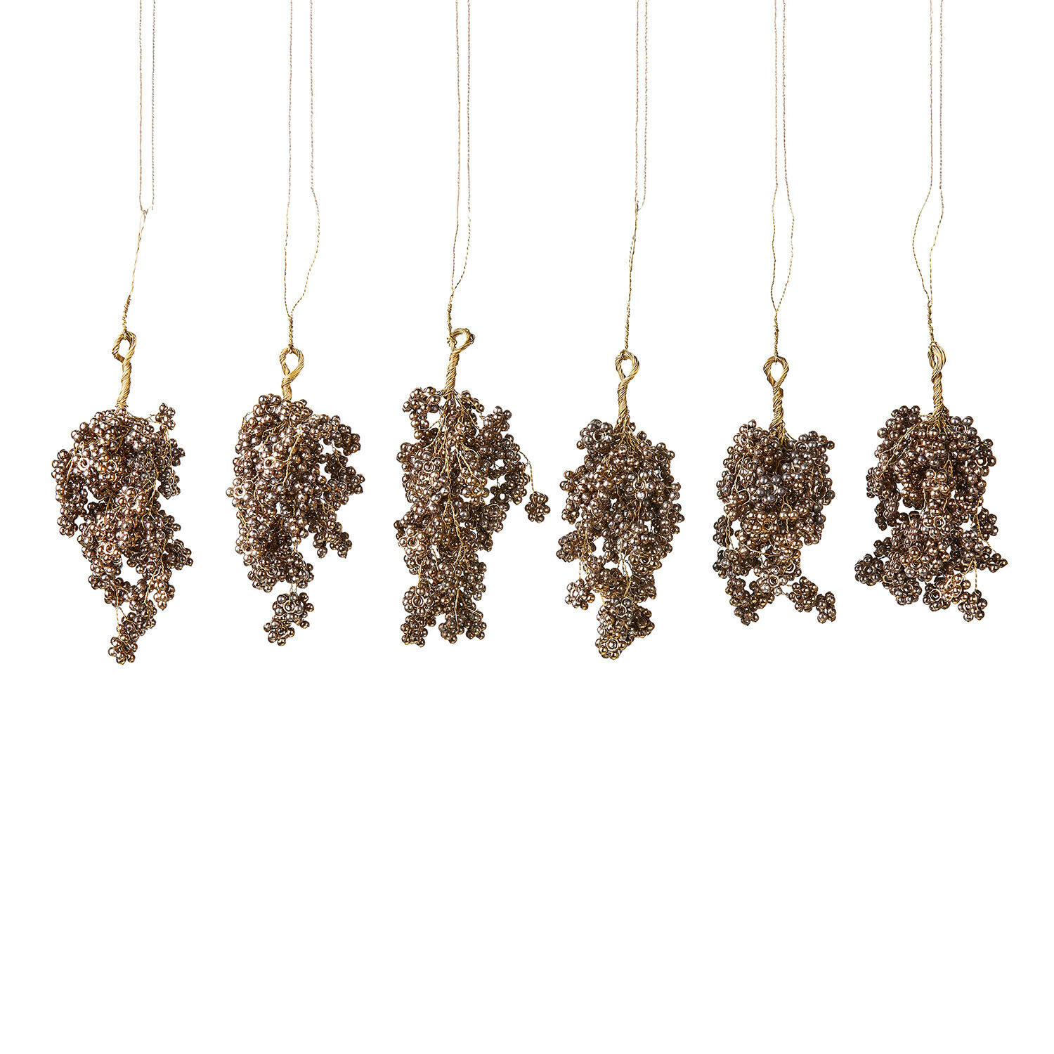 Set di 6 ciondoli Fadira Sei decorazioni sospese con perline metalliche color rame su corda, ornamenti natalizi