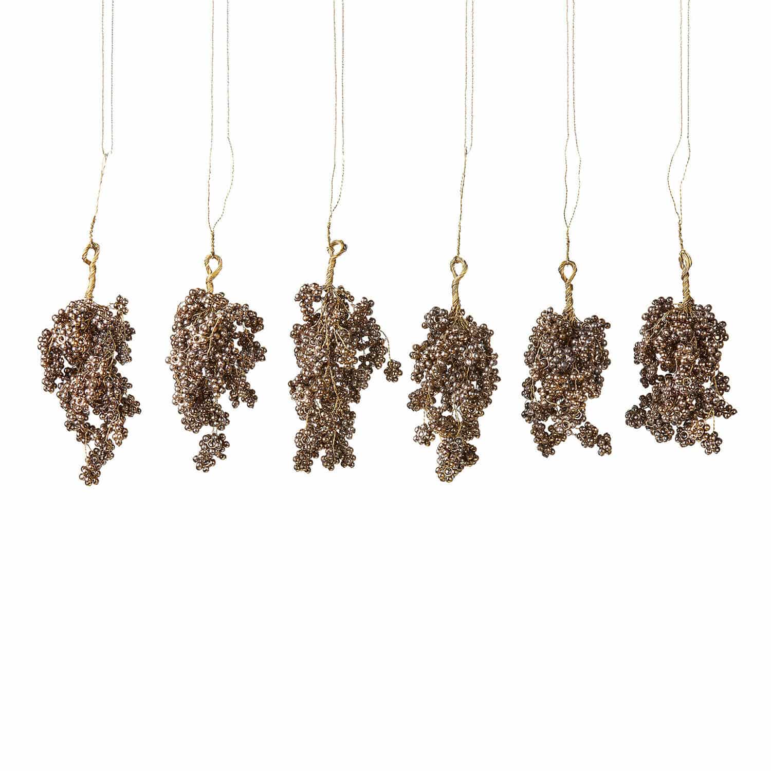 Set di 6 ciondoli Fadira Sei decorazioni sospese con perline metalliche color rame su corda, ornamenti natalizi