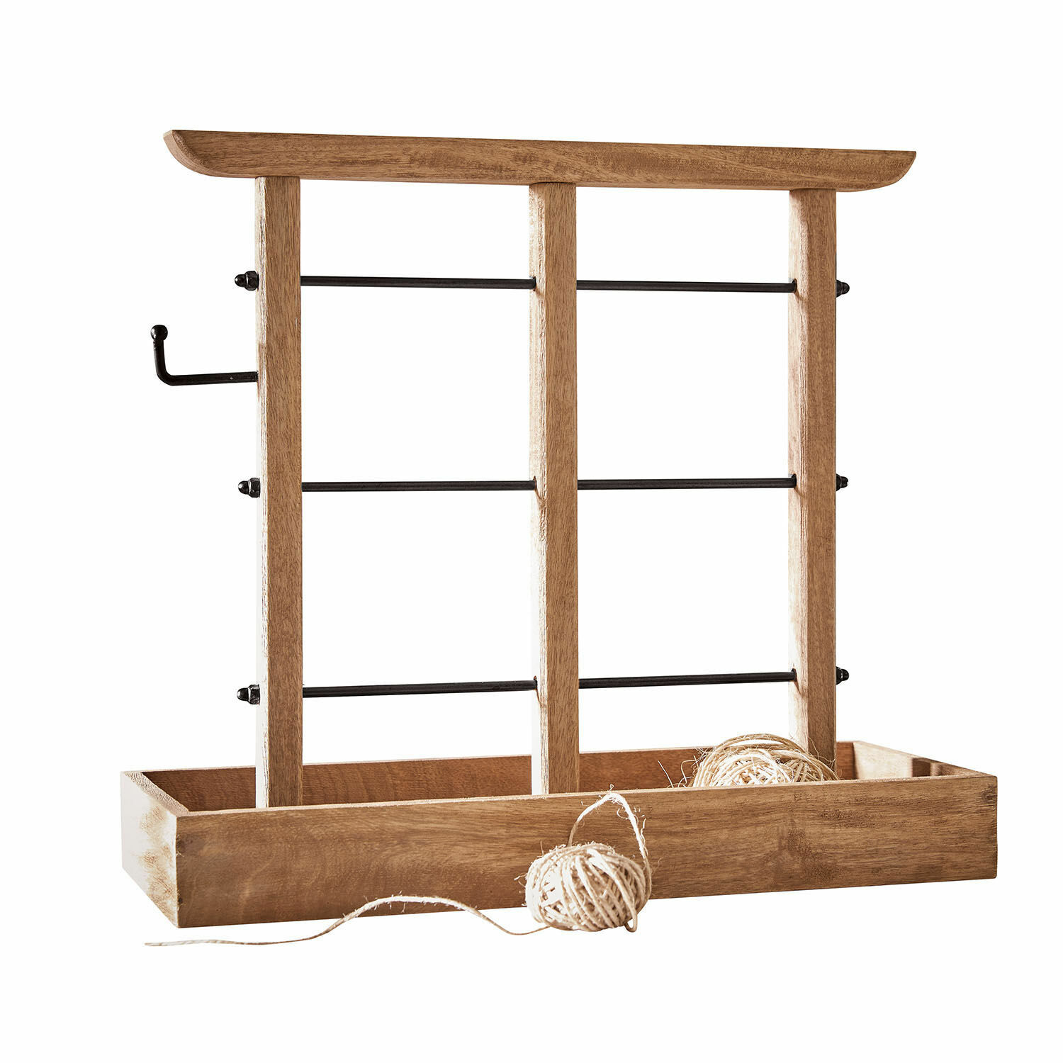 Portaoggetti Katrineholm Portagioie in legno naturale con aste metalliche e gancio per organizzare accessori