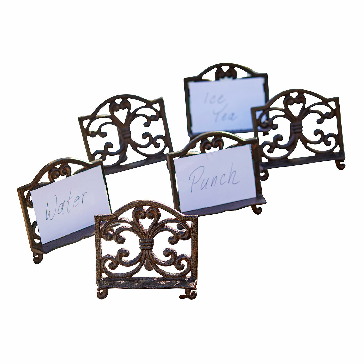 Set di 6 portacarte Plesnois Set di portatessere in metallo marrone con motivo decorativo per etichettare bevande