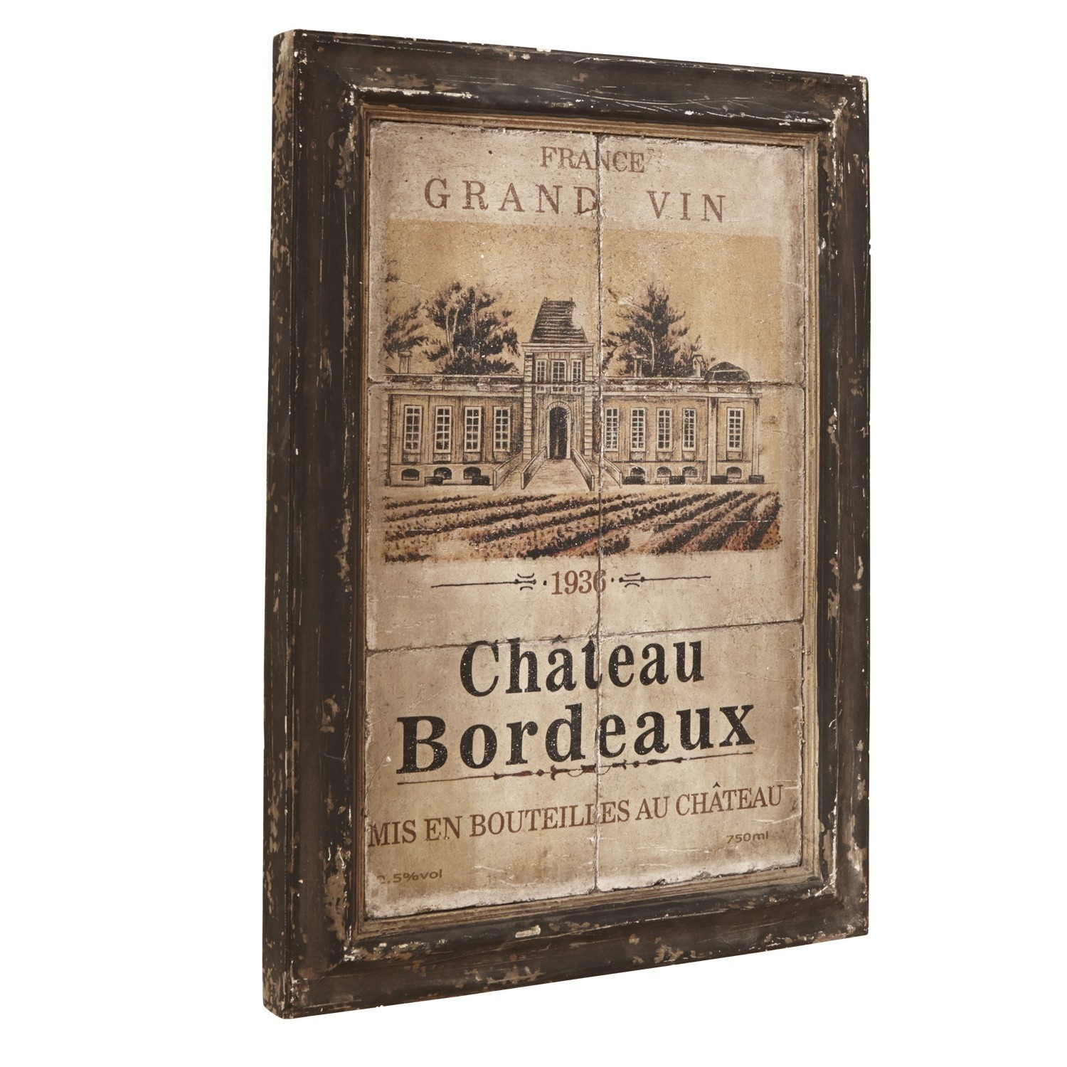 Quadro Château Bordeaux Quadro vintage Chateau Bordeaux con cornice in legno scuro per decorazione d'interni