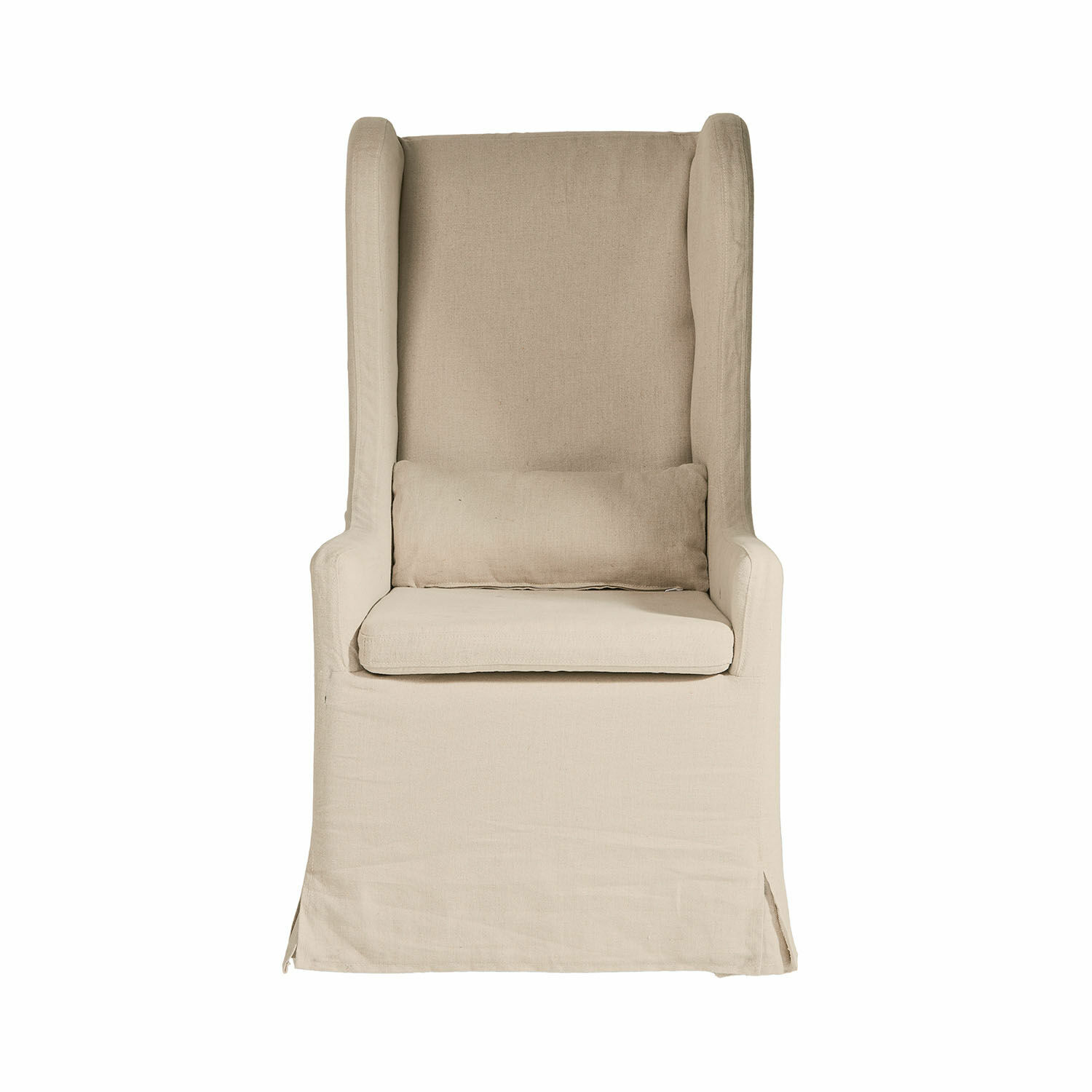 Poltrona Belmarina Poltrona beige a orecchie in tessuto di lino, comoda e elegante per il soggiorno