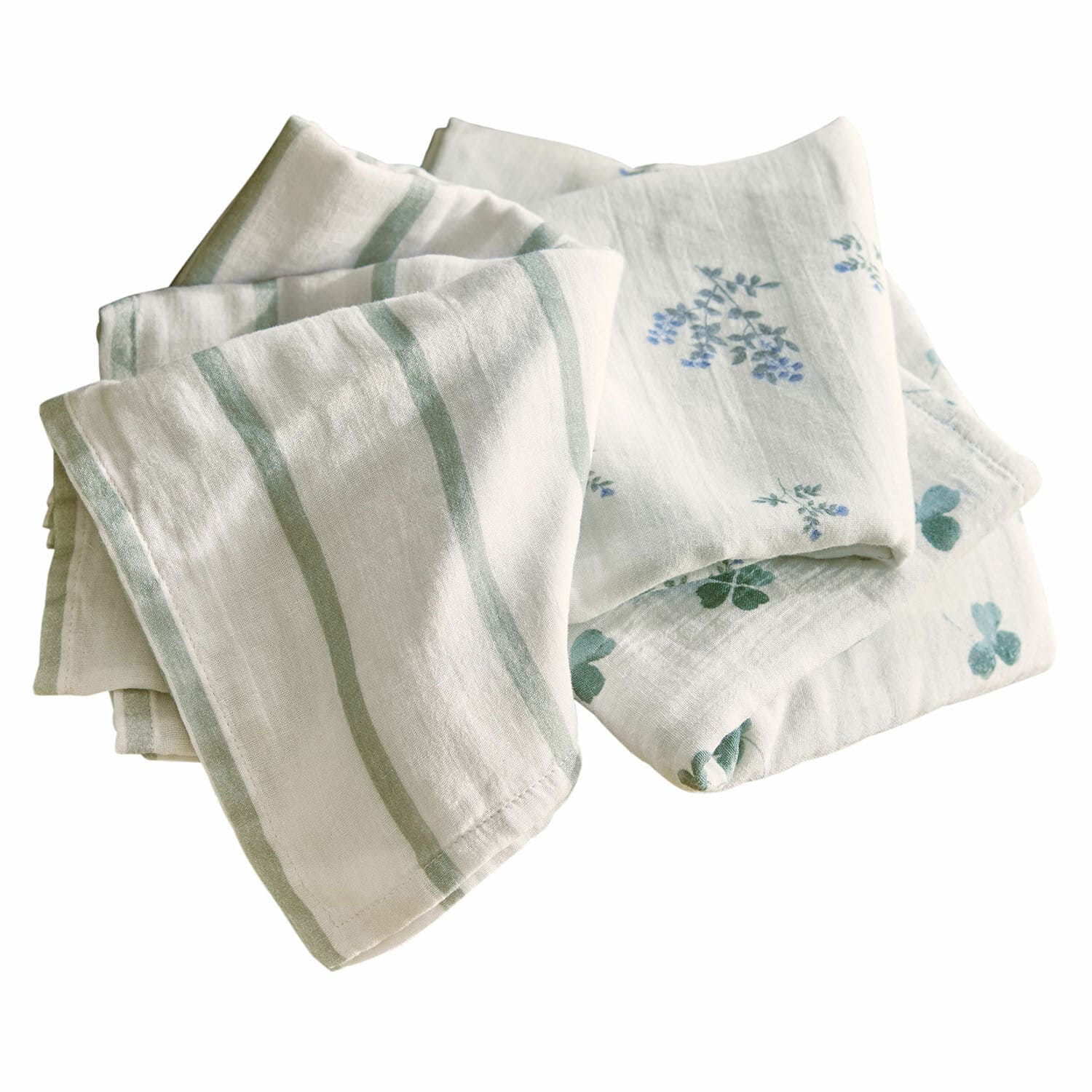 Set di 3 panni di mussola Nymariel Set di strofinacci in lino bianco con righe verdi e motivo floreale per cucina