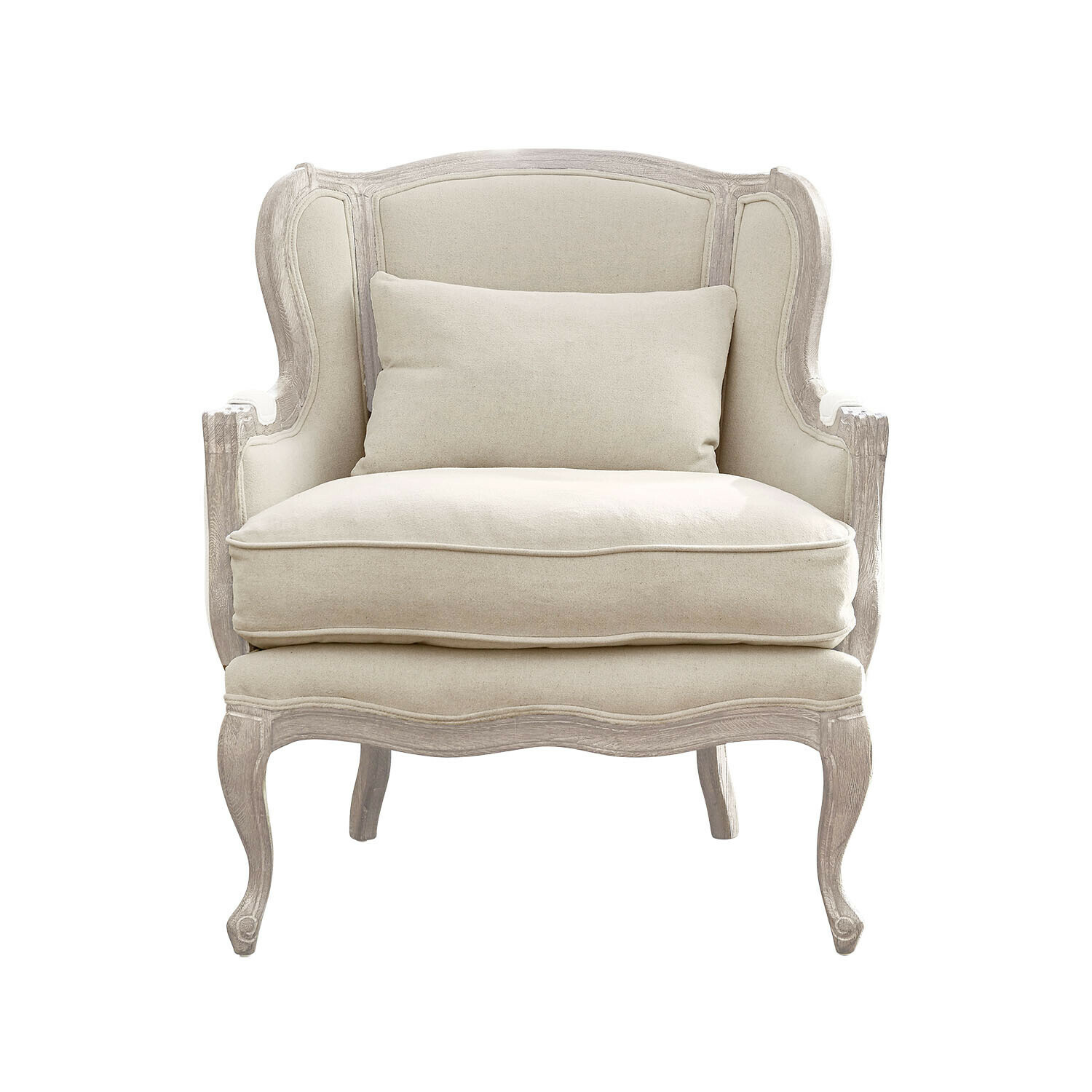 bianco Poltrona classica Kingswinford in legno chiaro e tessuto crema, seduta confortevole per il soggiorno