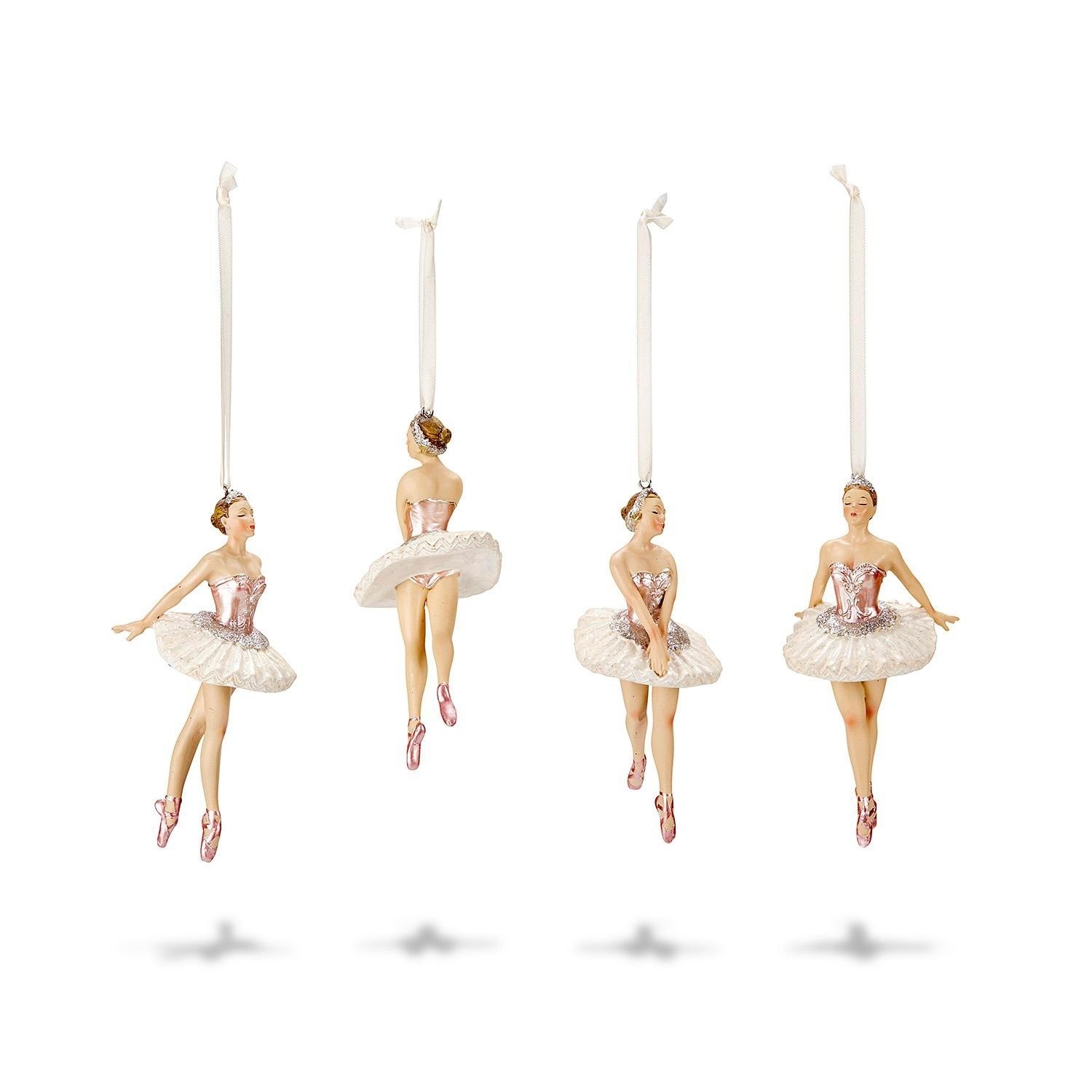 Set di 4 statuine Tadley Set di quattro decorazioni ballerine con tutù rosa e bianco per addobbi festivi eleganti