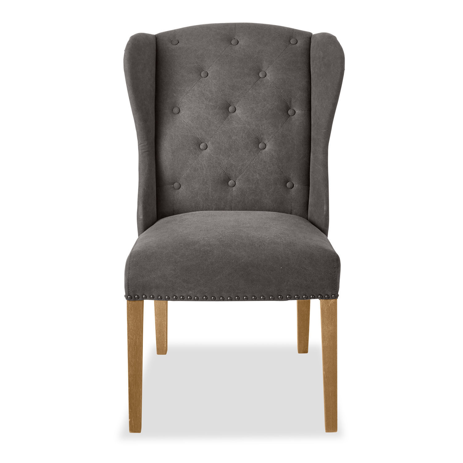 antracite Poltrona Remi antracite in microfibra con gambe in legno, elegante sedia imbottita per soggiorno