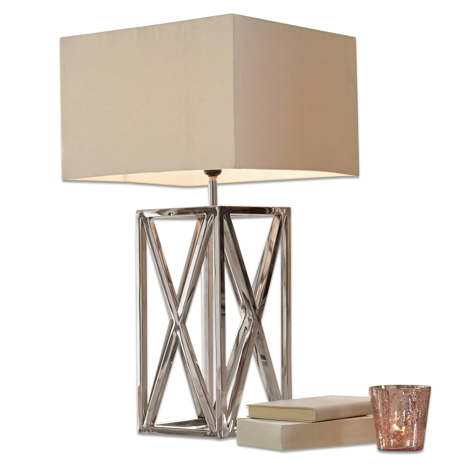 Lampada da tavolo Foix Lampada da tavolo moderna con base in metallo e paralume beige, illuminazione e decorazione