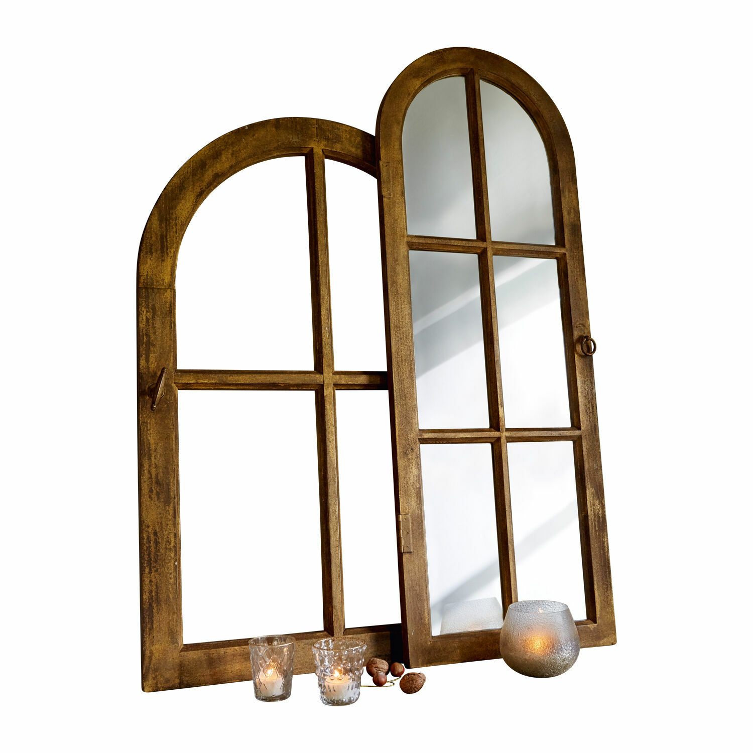 Specchio e finestra decorativa Crowley Cornice finestra decorativa in legno con specchio e candele, stile rustico, colore marrone