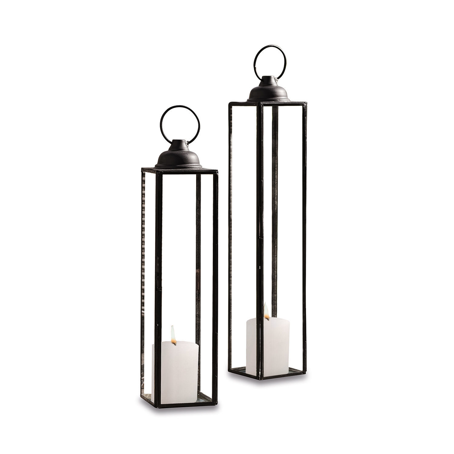 Coppia di lanterne Radu Set di due lanterne in metallo nero con candele bianche per decorazioni interne ed esterne