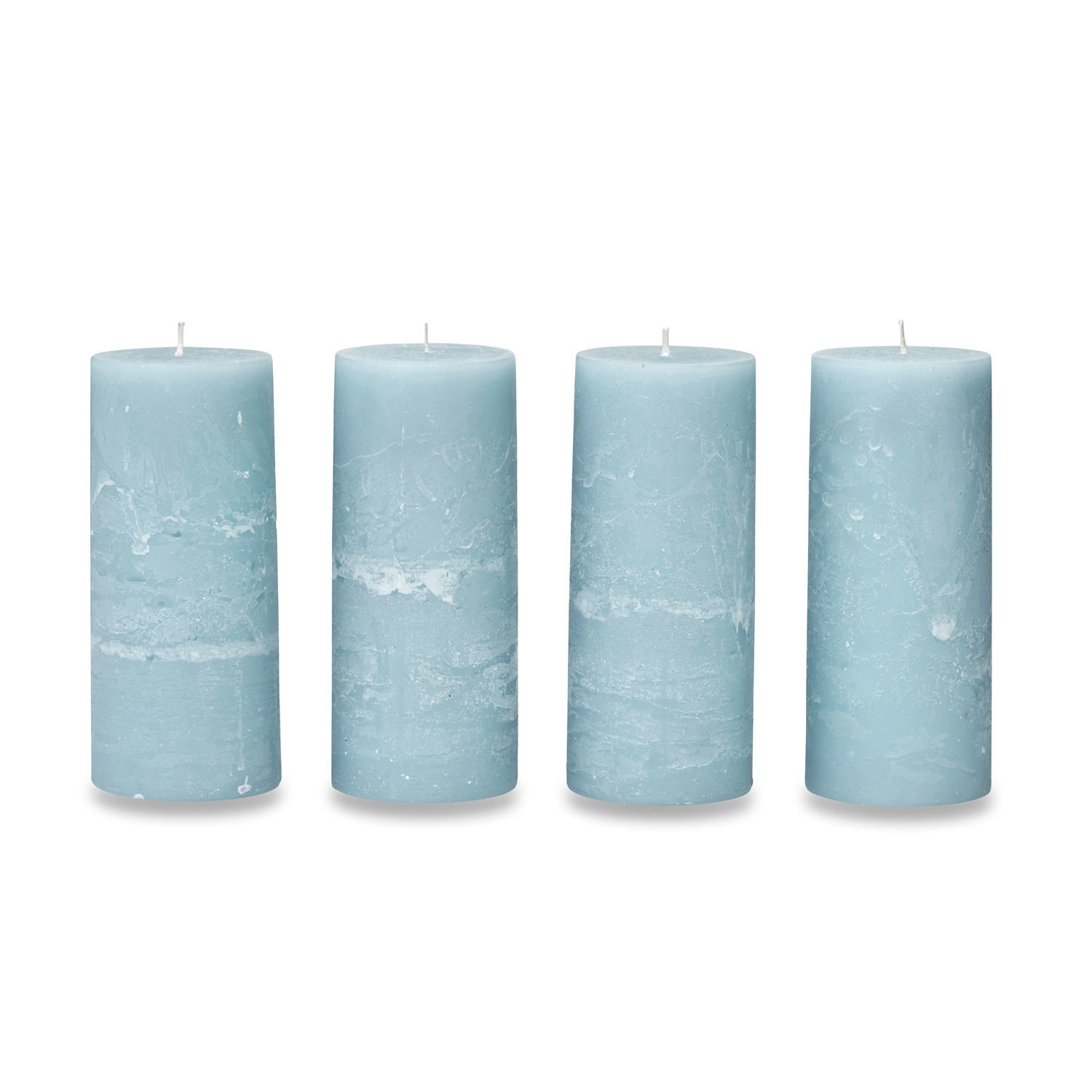 blu Set di 4 candele blu in cera con texture rustica, decorazione e illuminazione per interni.
