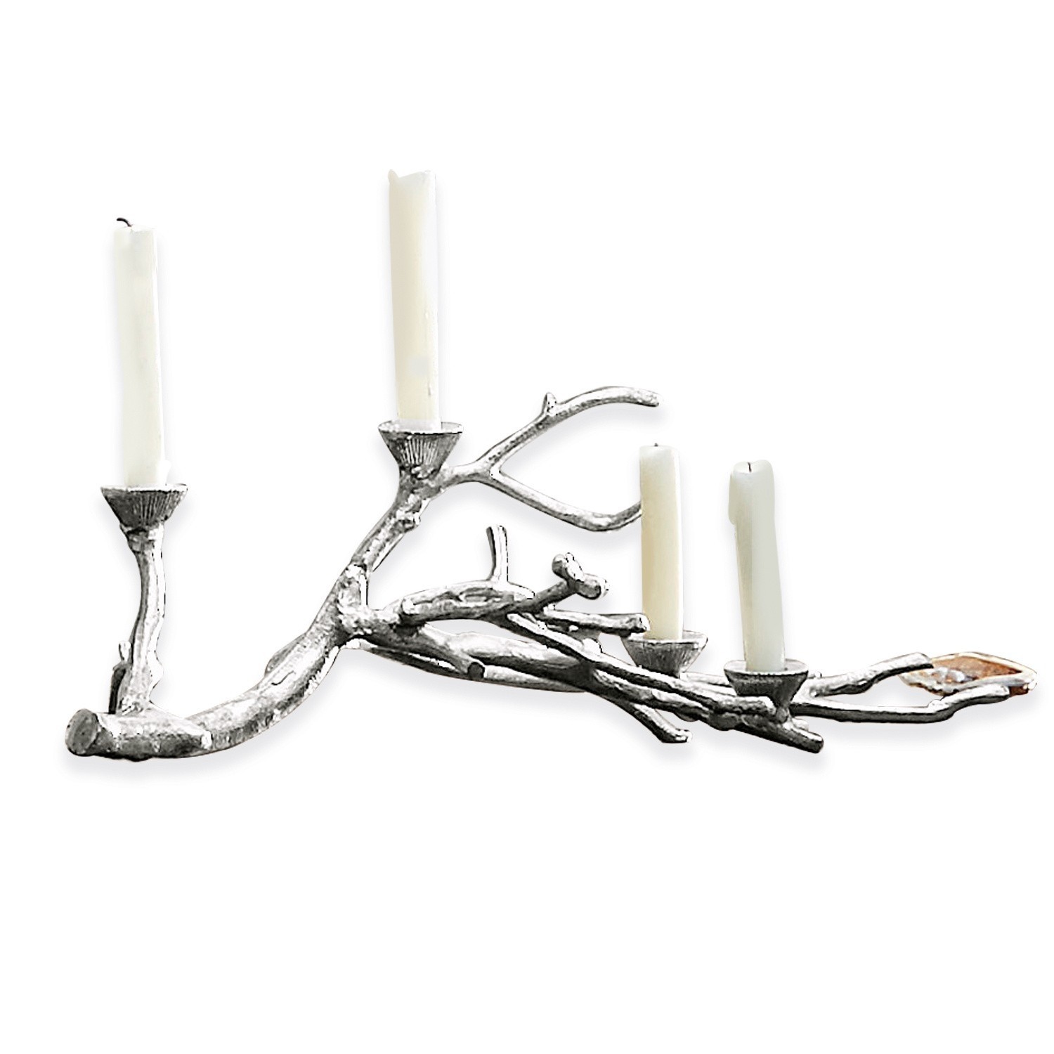 Portacandele Palle Portacandele in metallo a forma di ramo con quattro candele bianche, decorazione tavolo