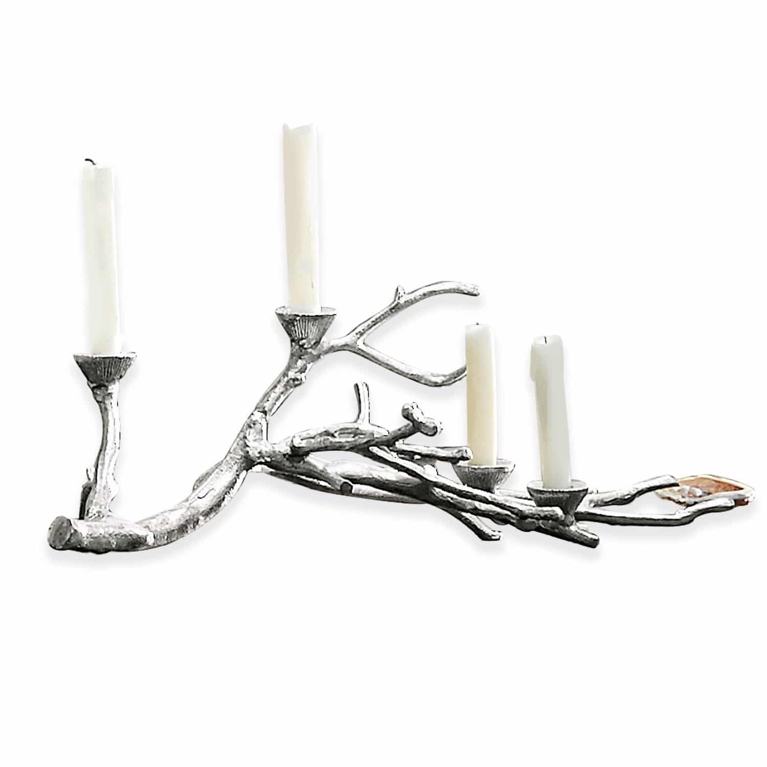 Portacandele Palle Portacandele in metallo a forma di ramo con quattro candele bianche, decorazione tavolo