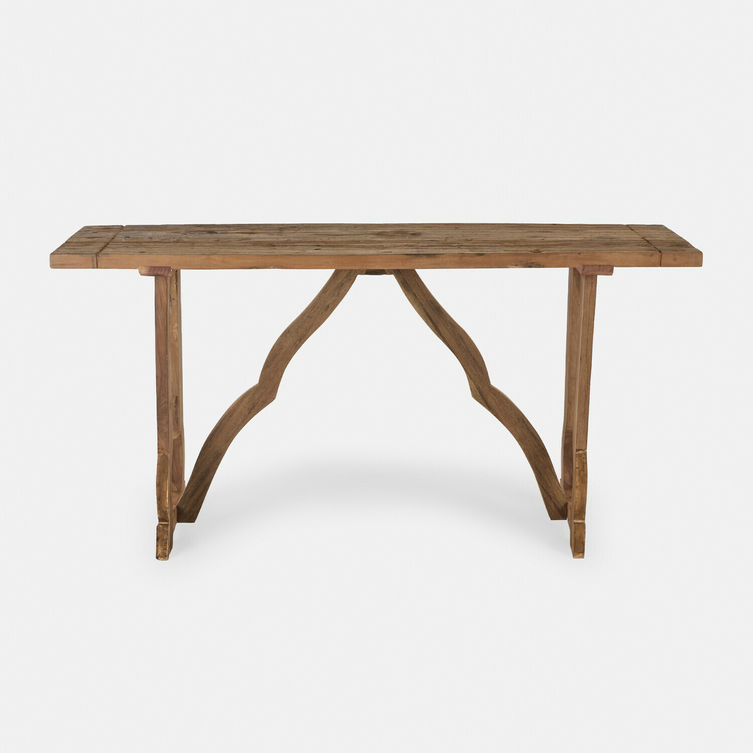 Consolle Montévine Tavolo rustico in legno naturale marrone con struttura curva, ideale per sala da pranzo