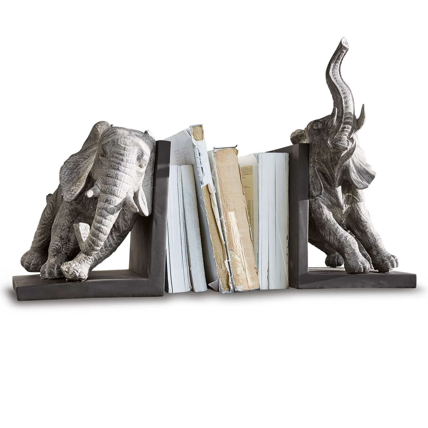 Coppia di reggilibri Elephants