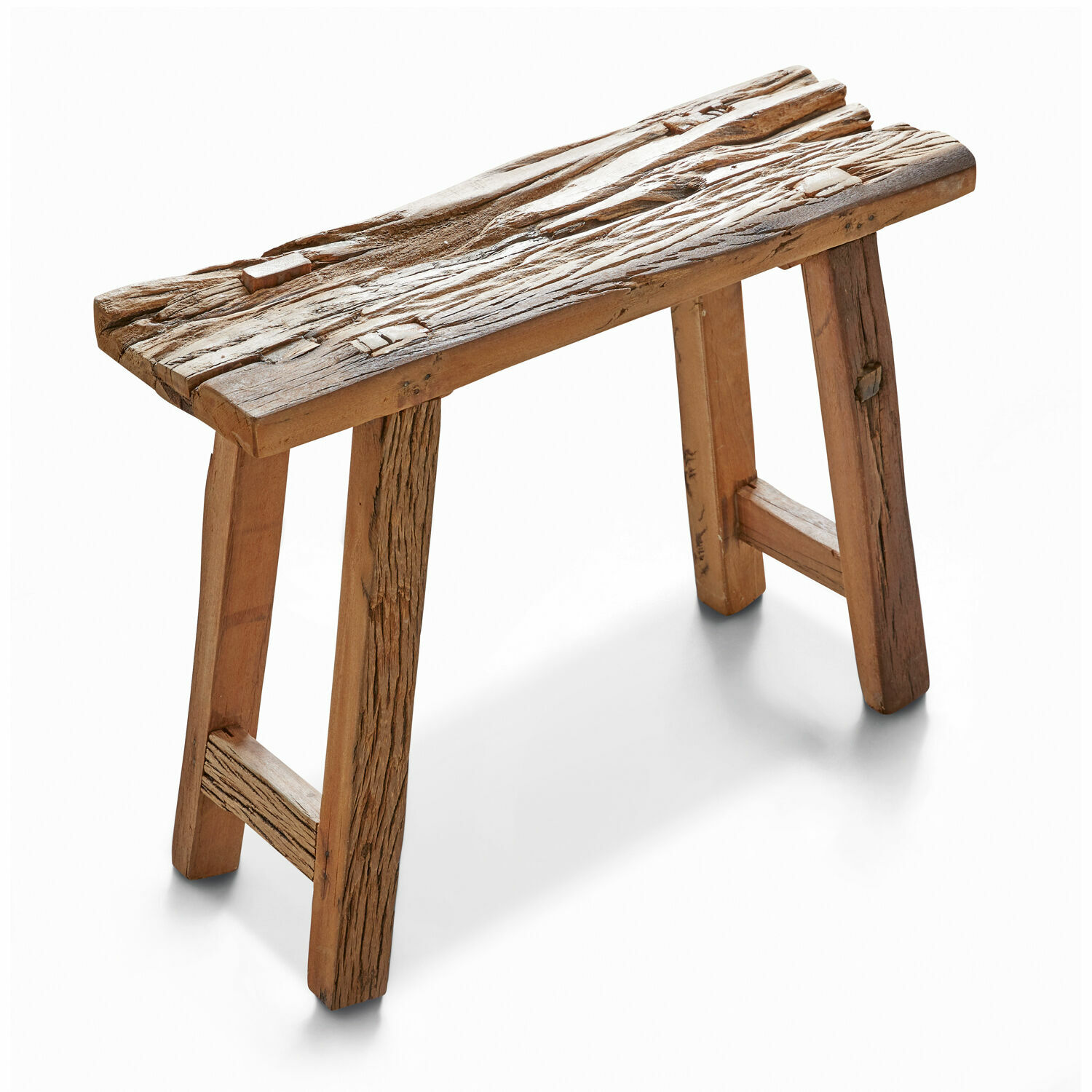 Tavolino di complemento Salinquas Panca rustica in legno con piano naturale invecchiato di colore marrone caldo per arredamento