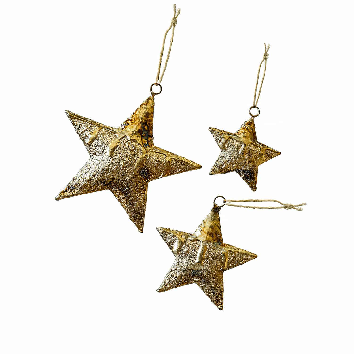 Set di 3 ciondoli Myrska Set di tre stelle in metallo dorato con cordino per decorazioni natalizie eleganti