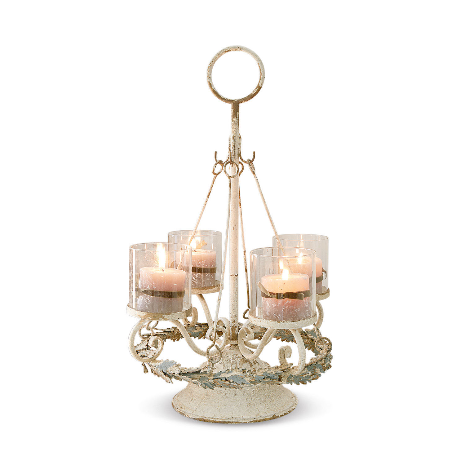 Supporto portacandele dell’Avvento Denders Portacandele in metallo con quattro bicchieri e candele rosa in stile vintage decorativo