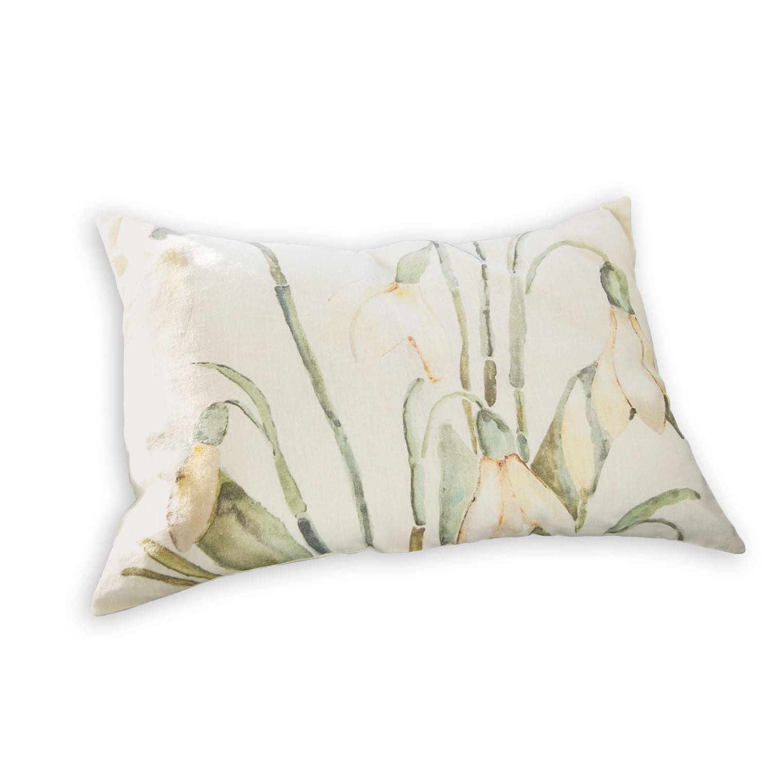 Copricuscino Willmare Cuscino decorativo rettangolare in cotone crema con motivi floreali verdi per interni