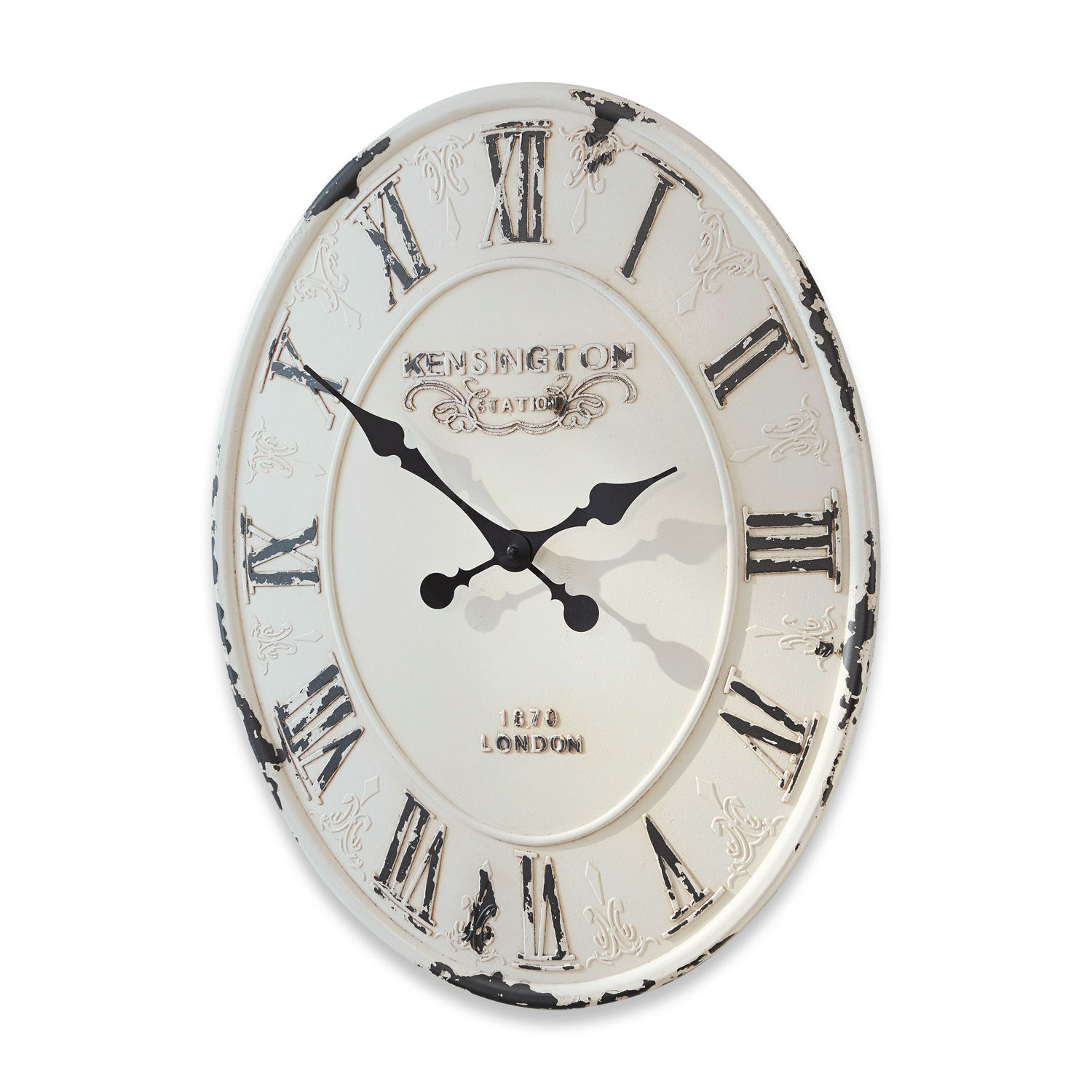 Orologio Soulières Orologio da parete rotondo in metallo bianco stile vintage con numeri romani neri e finitura invecchiata