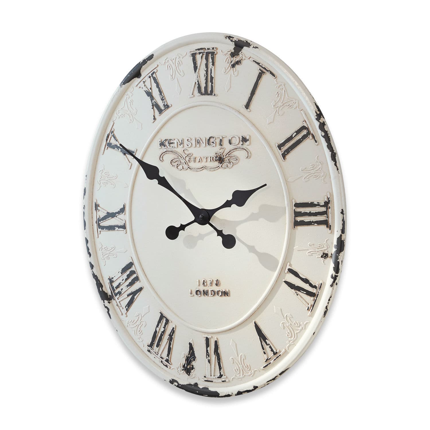 Orologio Soulières Orologio da parete rotondo in metallo bianco stile vintage con numeri romani neri e finitura invecchiata
