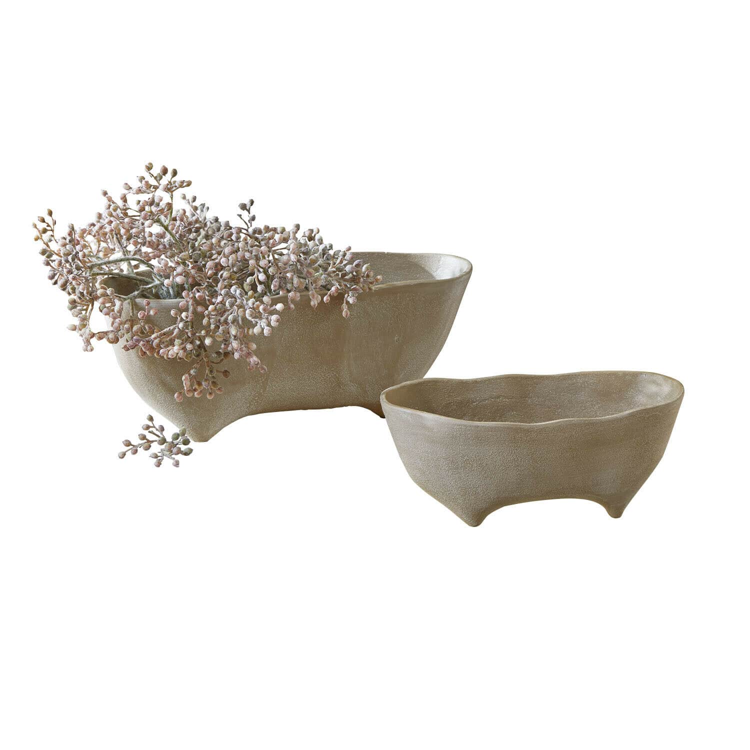 Lot de 2 coupes Maelida Set di due ciotole in ceramica beige con piedini per decorazione e conservazione