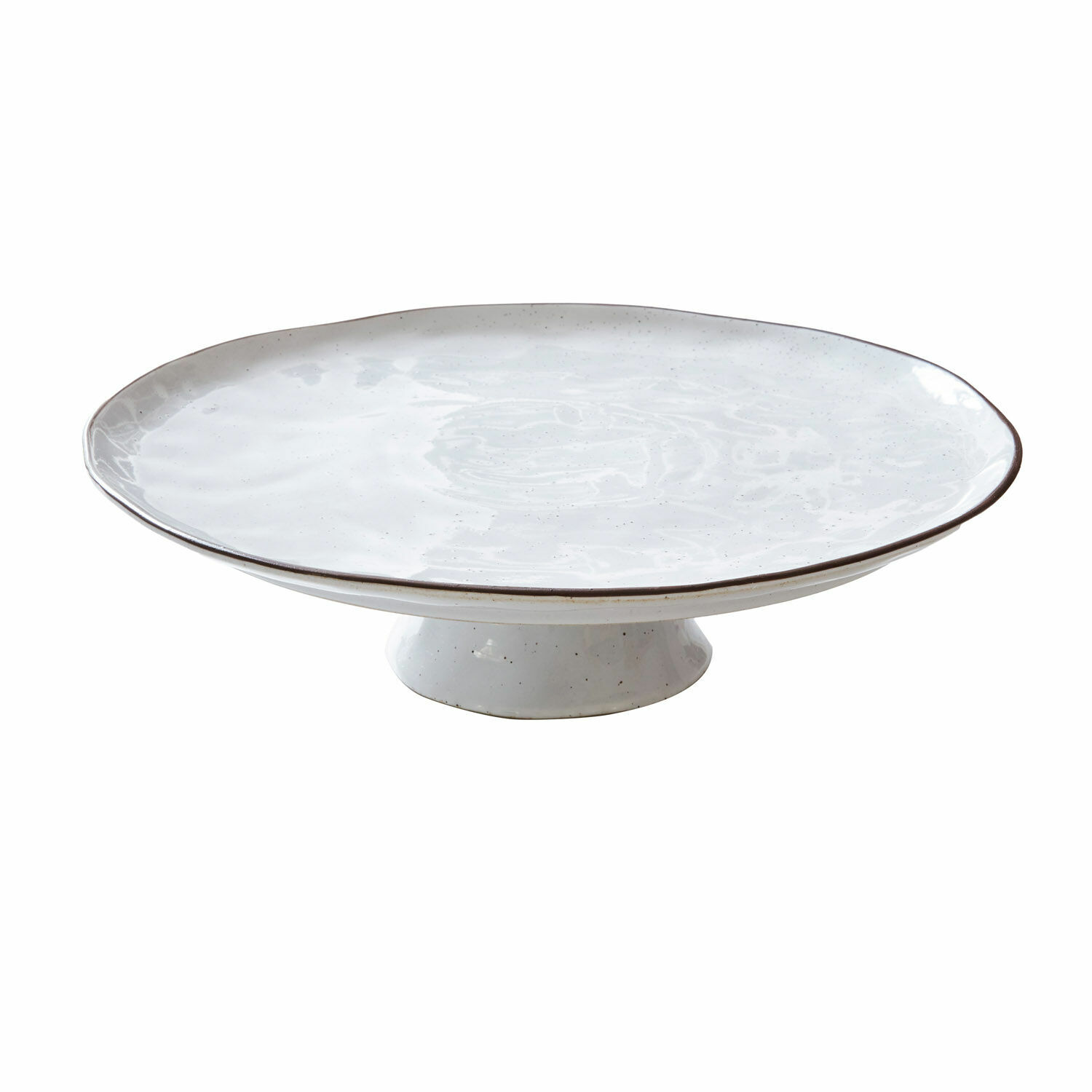 Piatto in ceramica bianca Biarritz con bordo marrone chiaro, ideale per servire dolci.