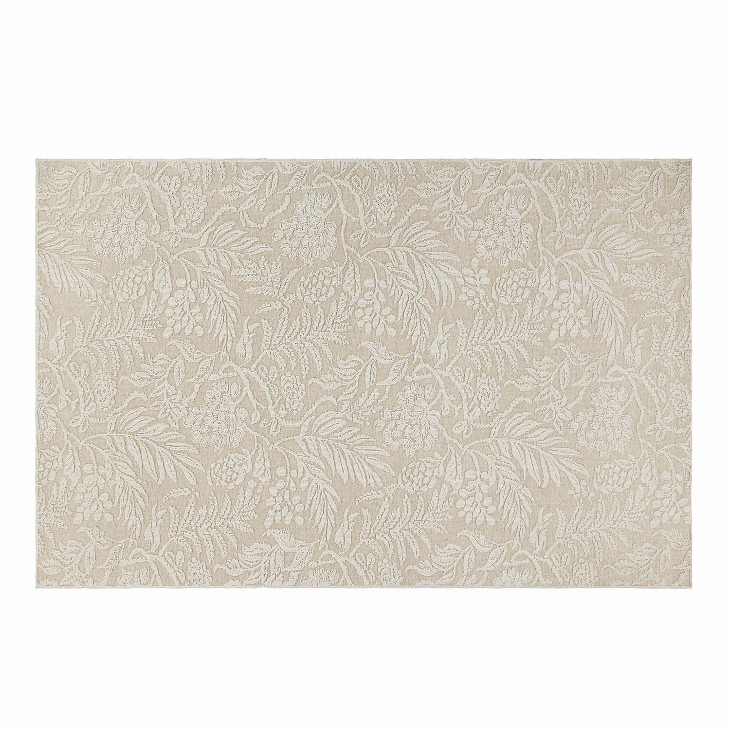 Tappeto Azimra Tappeto beige in cotone con delicato motivo floreale, ideale per l'arredamento d'interni