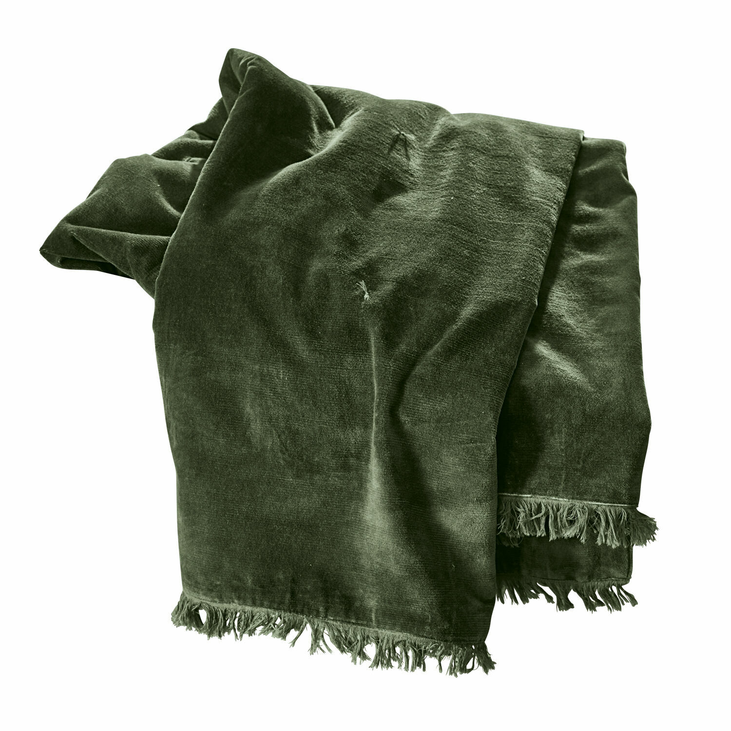 Plaid Maelis Coperta verde in velluto con frange, tessuto morbido per decorazione e comfort