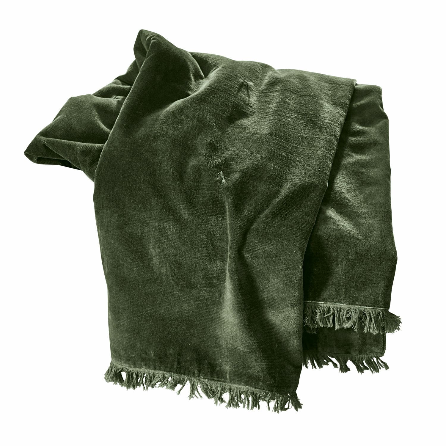 Plaid Maelis Coperta verde in velluto con frange, tessuto morbido per decorazione e comfort