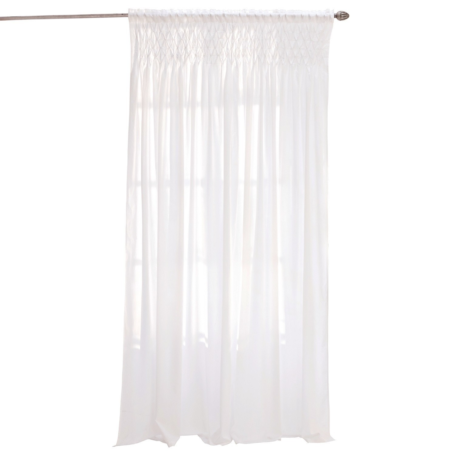 Tenda Otilie Tenda bianca in cotone con arricciature in alto, decorazione leggera per finestra