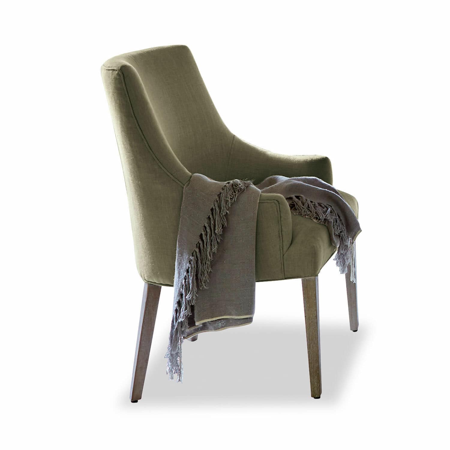 Sedia Hyeres Poltrona verde rivestita con gambe in legno e coperta grigia, mobili confortevoli per soggiorno