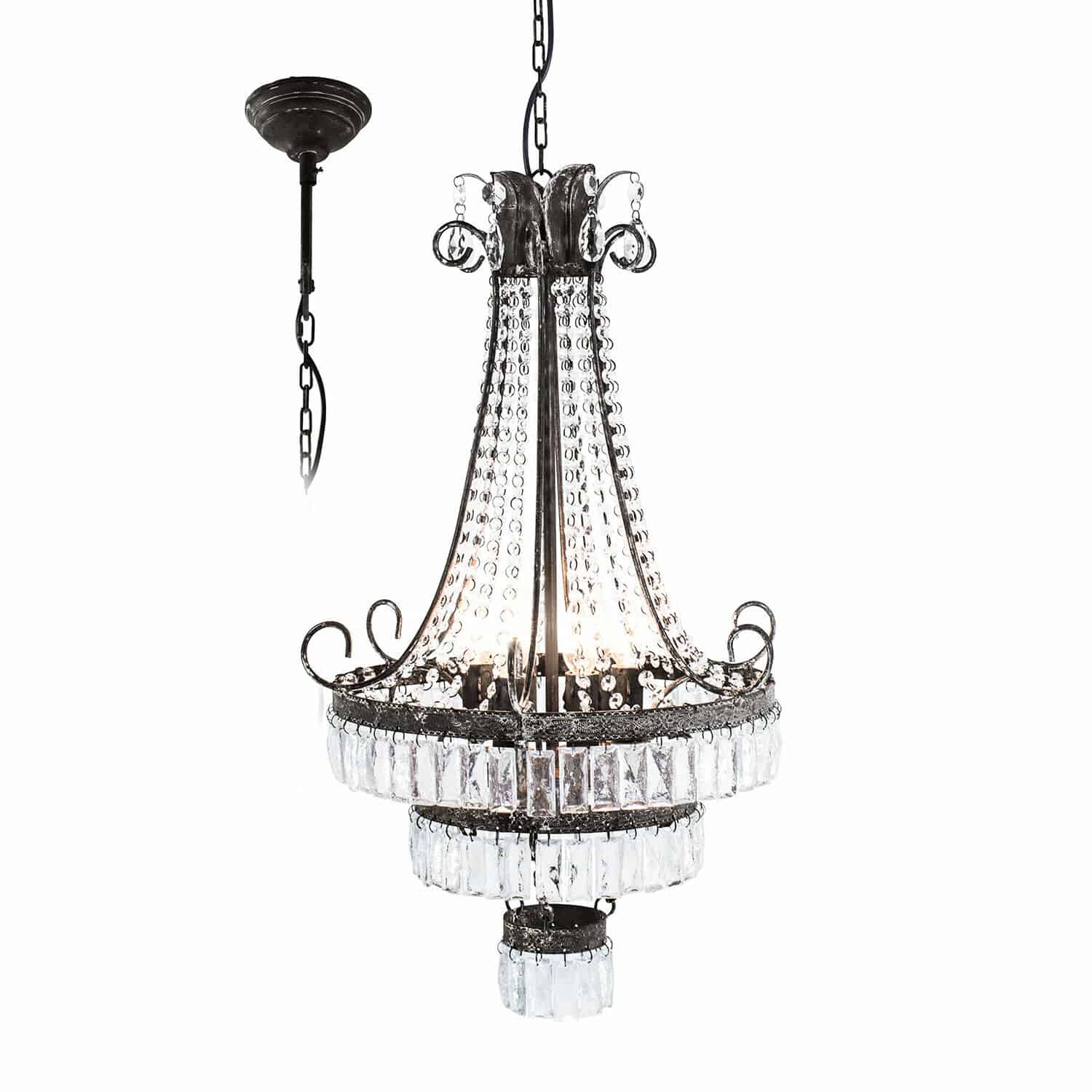 Lampadario Léchelle Lampadario sospeso in metallo nero e cristalli, illuminazione elegante per soggiorno