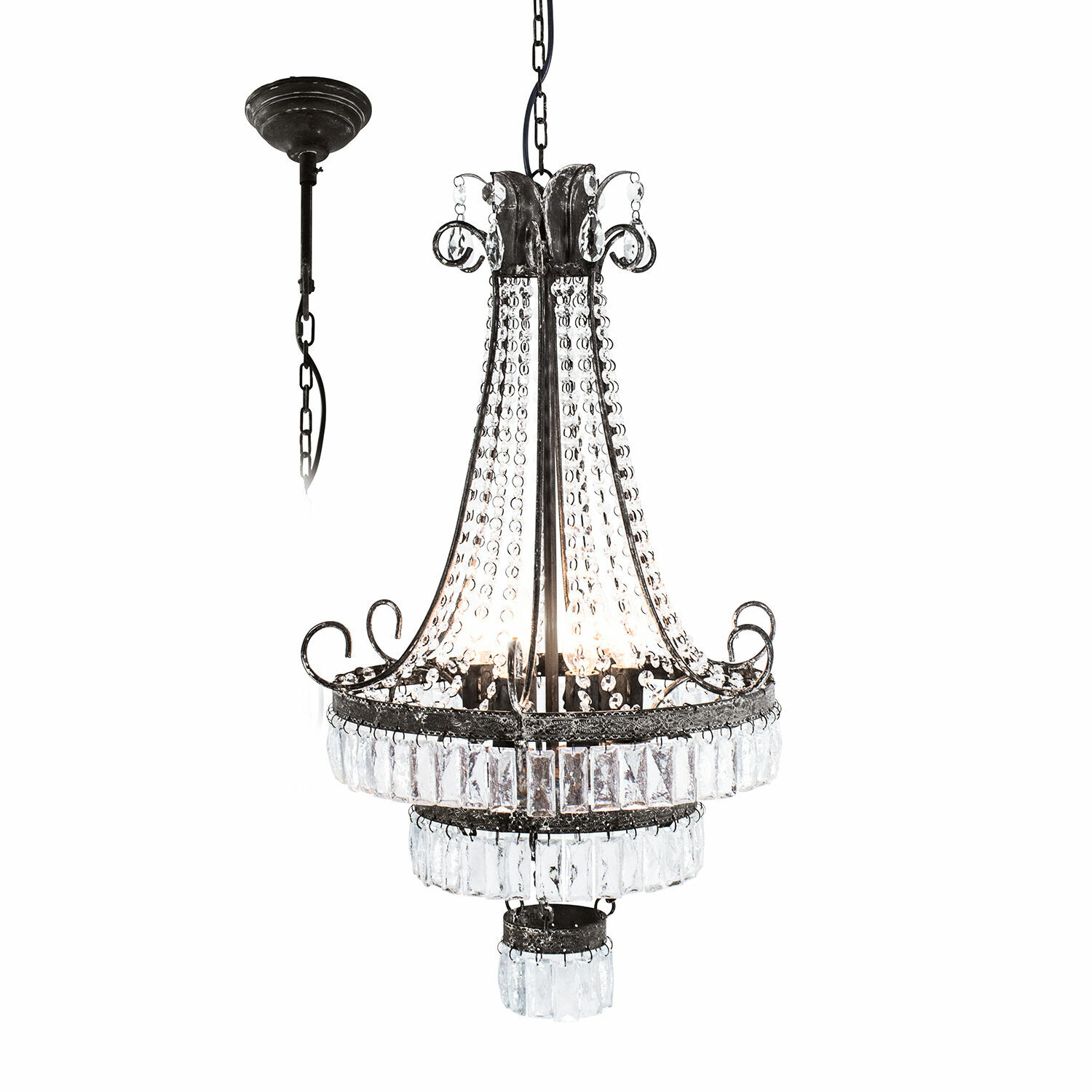 Lampadario Léchelle Lampadario sospeso in metallo nero e cristalli, illuminazione elegante per soggiorno