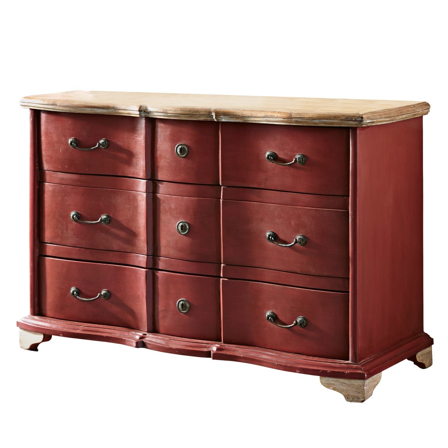 rosso/marrone Comò Aiguillon in legno color bordeaux con piano chiaro, mobile contenitore per soggiorno