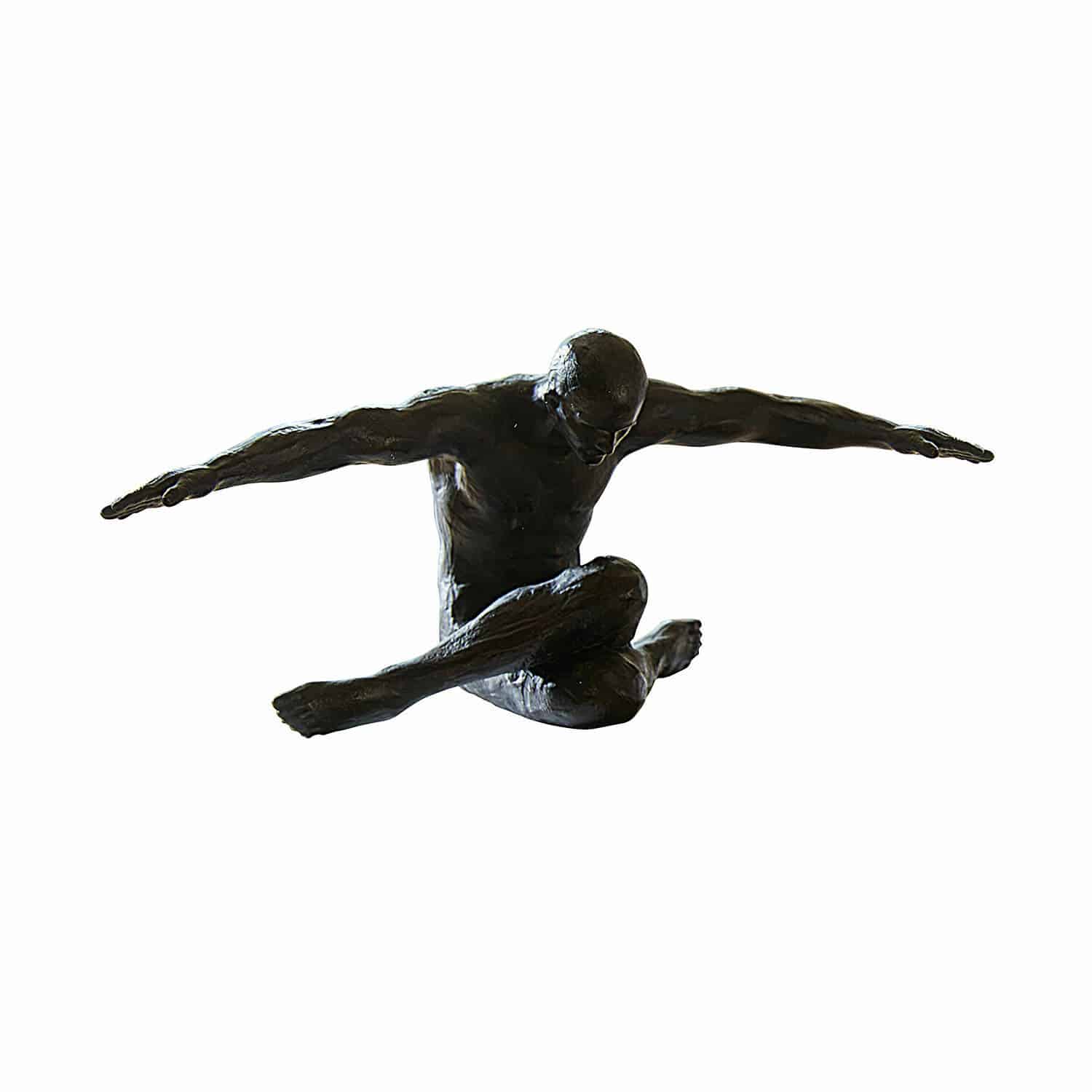 Statuina Smitty Scultura nera in metallo di uomo seduto con braccia aperte, decorazione artistica moderna